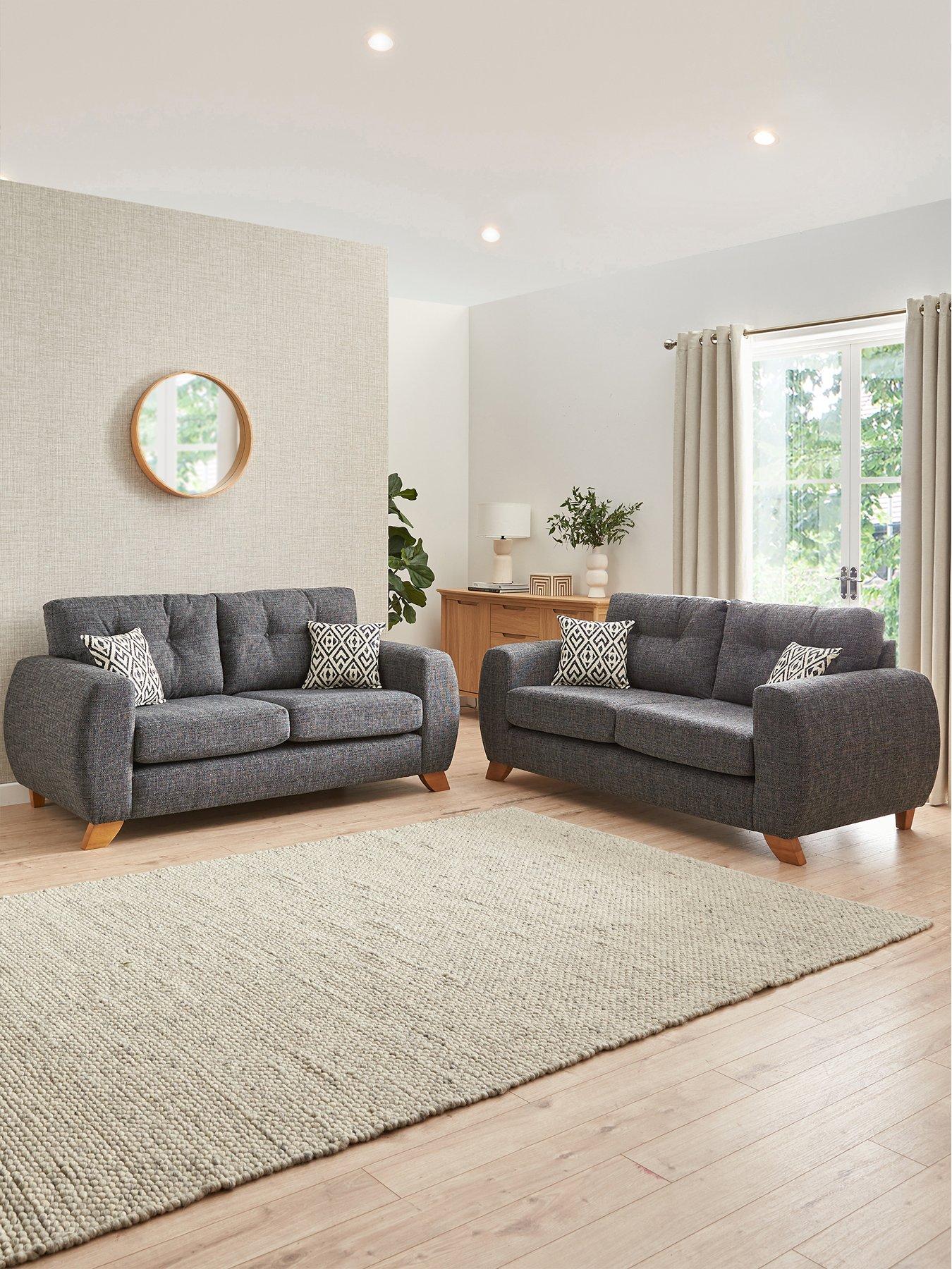 Very Home Prent 3 + 2 Seater Fabric Sofa Set (Buy  &  SAVE!) - Grey - Made to order in the UK