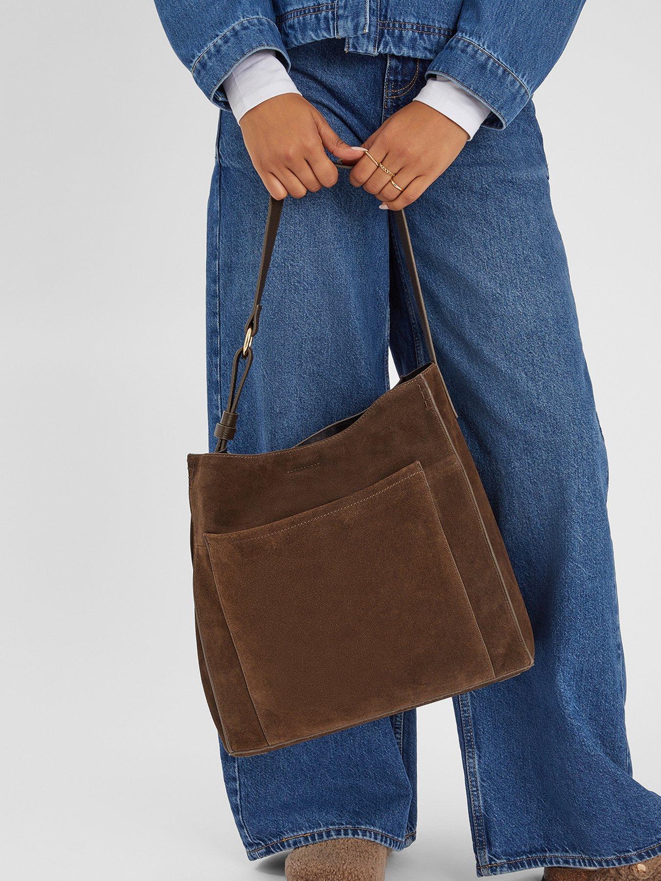 Image 2 of 5 of Accessorize Large Pocket Suede Shoulder Bag - Brown