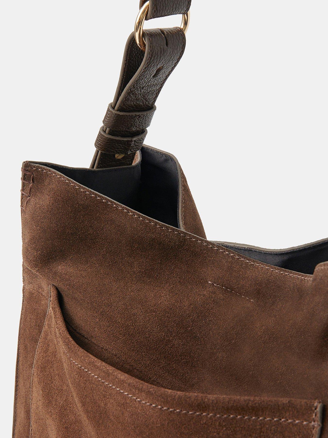 Image 4 of 5 of Accessorize Large Pocket Suede Shoulder Bag - Brown