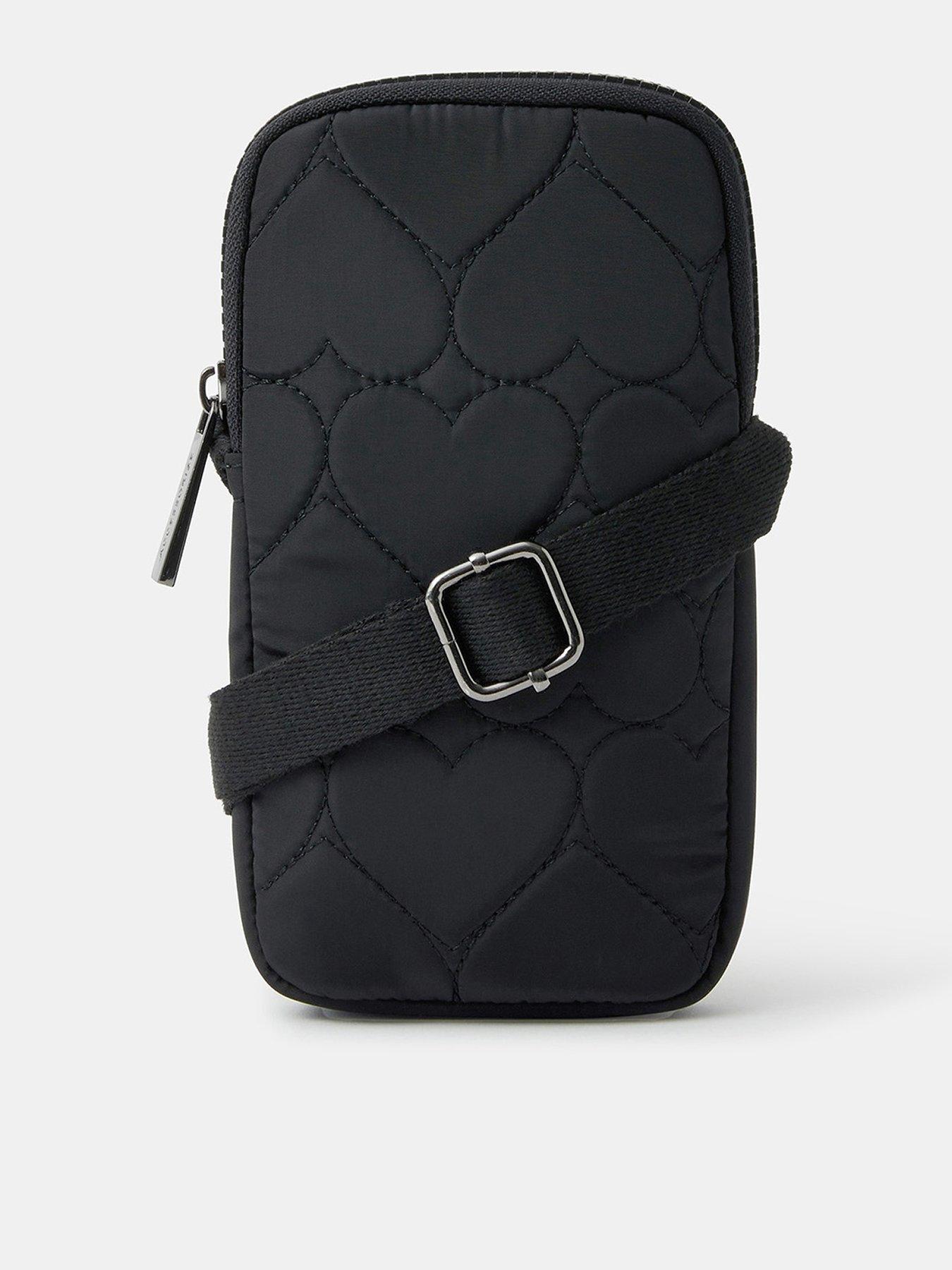 Accessorize Heart Quilted Nylon Phone Bag - Black