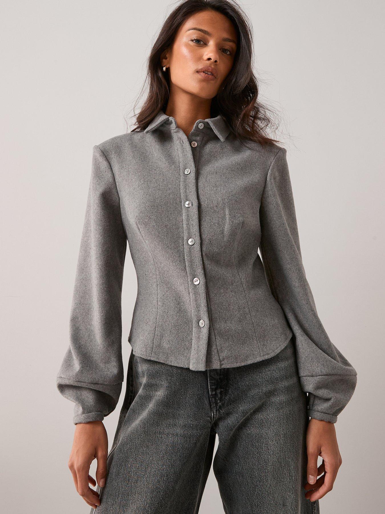 the-very-collection-button-up-fitted-co-ord-shirt-grey