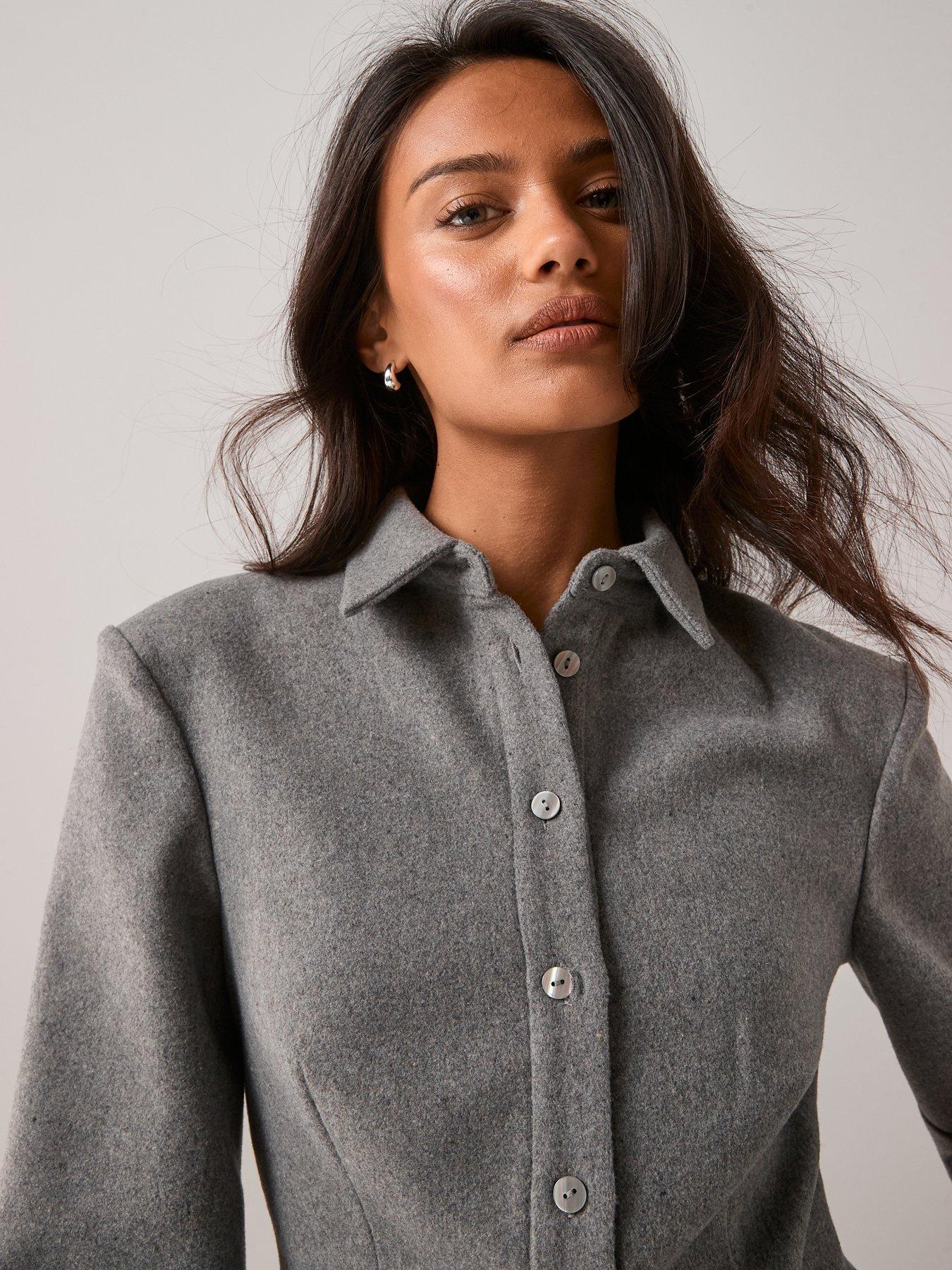 Image 4 of 7 of The Very Collection Button Up Fitted Co-Ord Shirt - Grey