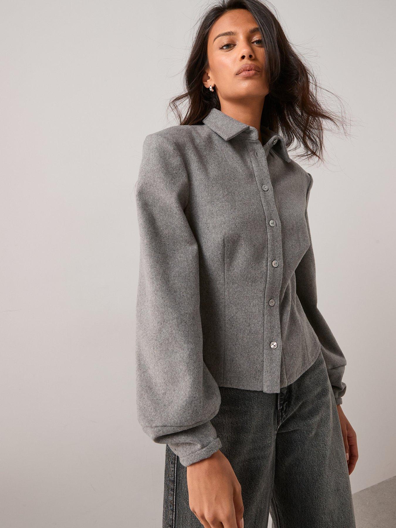 Image 5 of 7 of The Very Collection Button Up Fitted Co-Ord Shirt - Grey