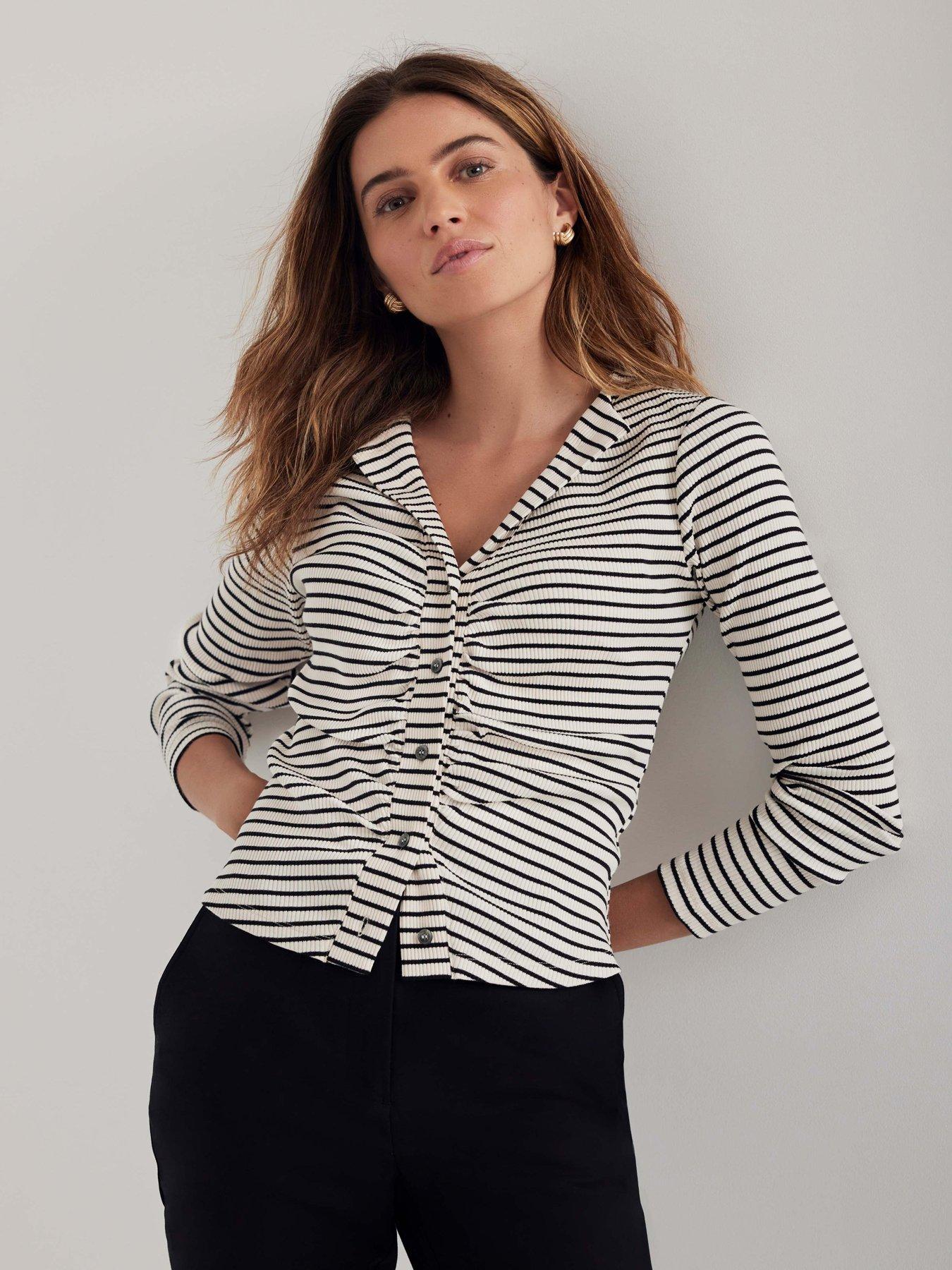undefined Ivory Stripe Ruched Top