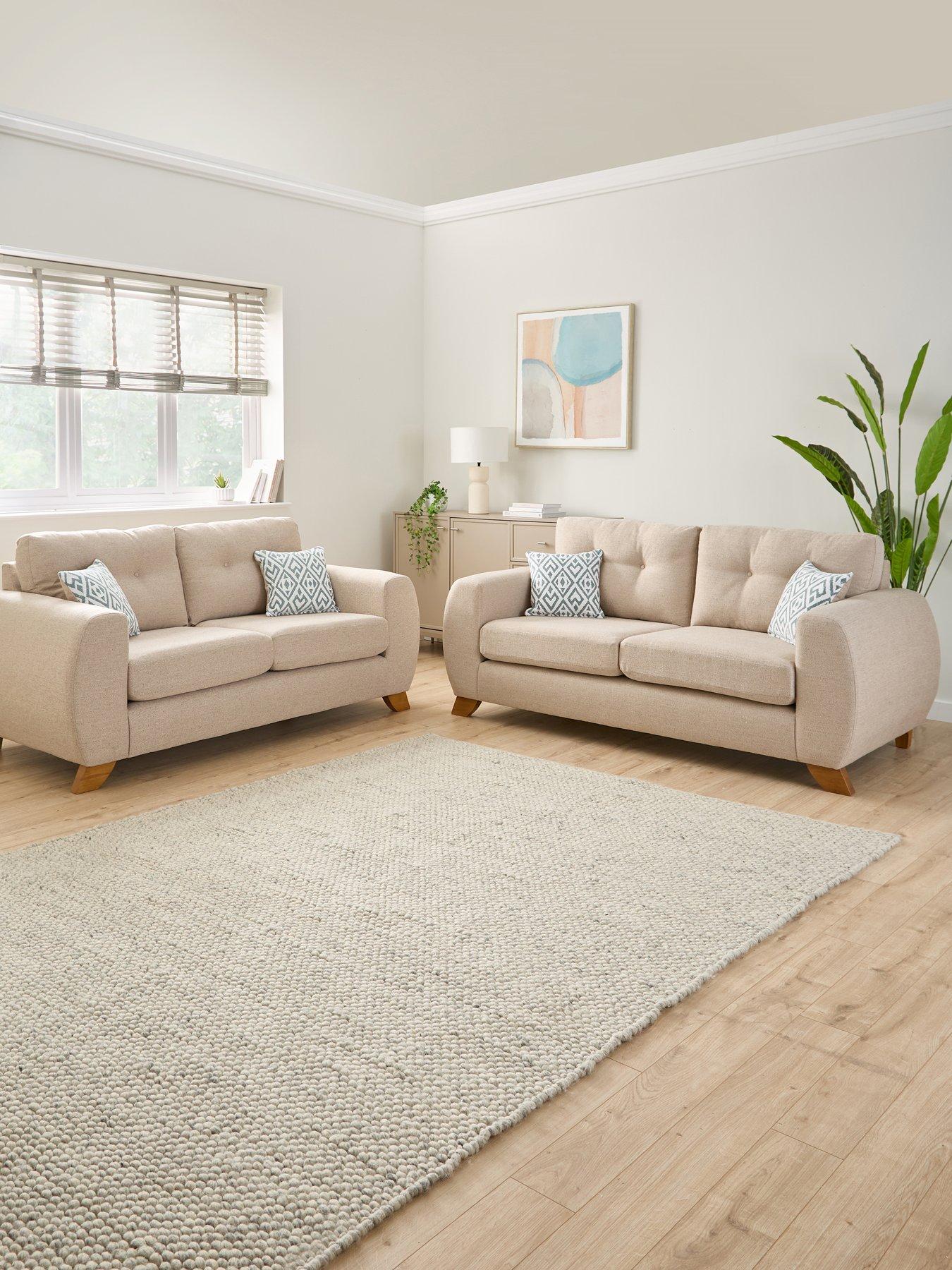 Very Home Prent 3 + 2 Seater Fabric Sofa Set (Buy  &  SAVE!) - Natural - Made to order in the UK