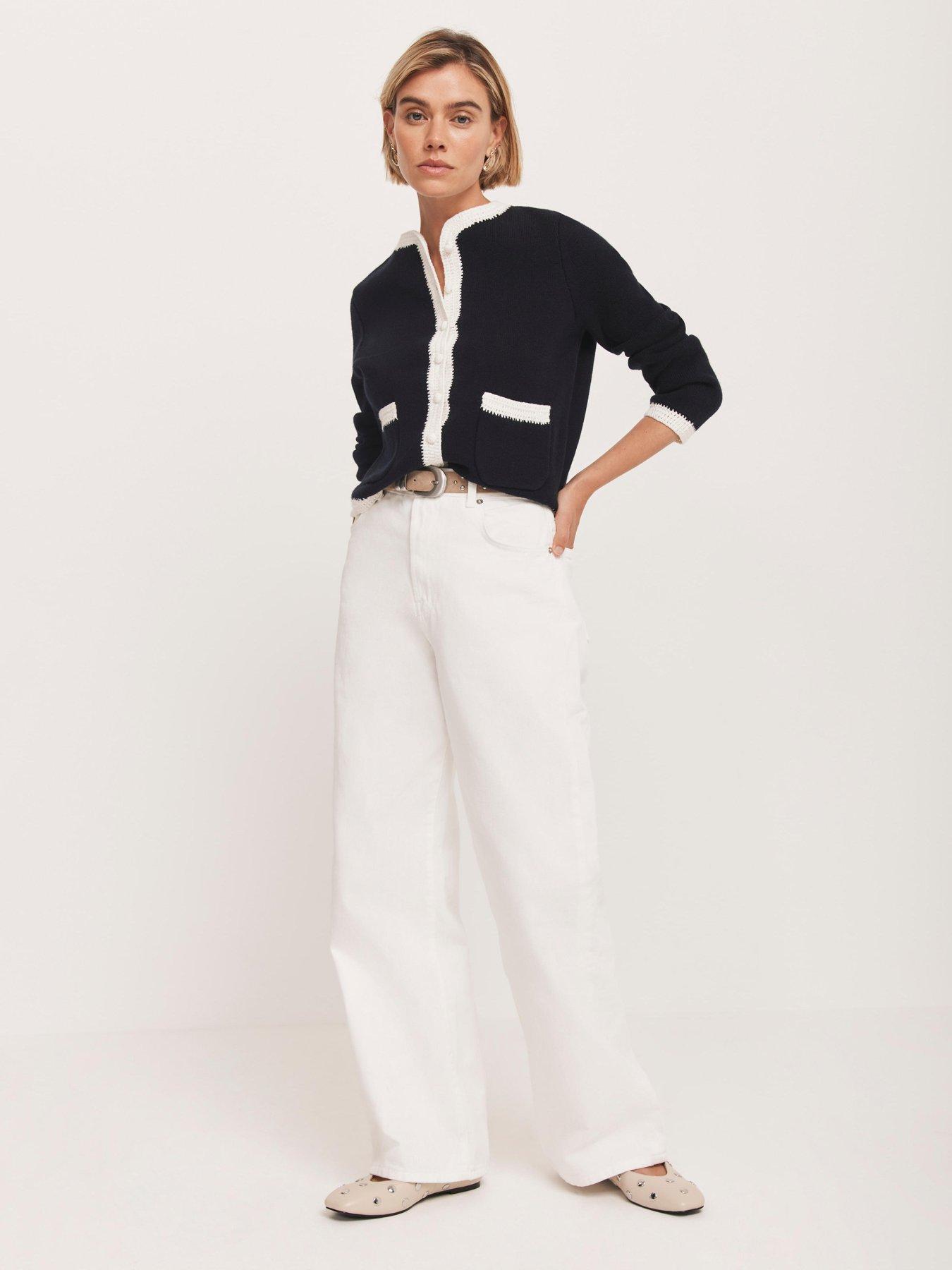undefined Navy Crochet Trim Knit Jacket