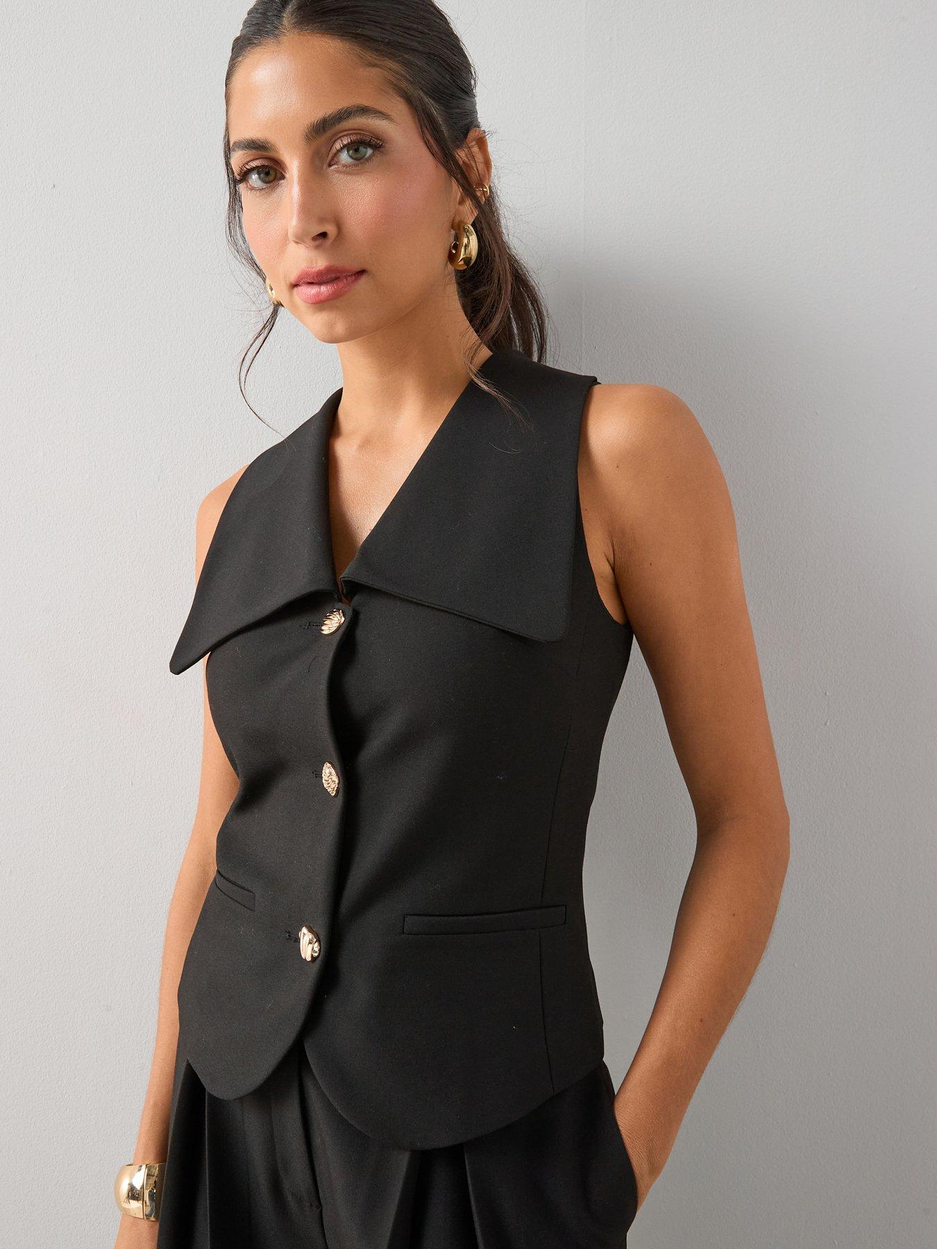 The Very Collection Exaggerated Collar Waistcoat - Black
