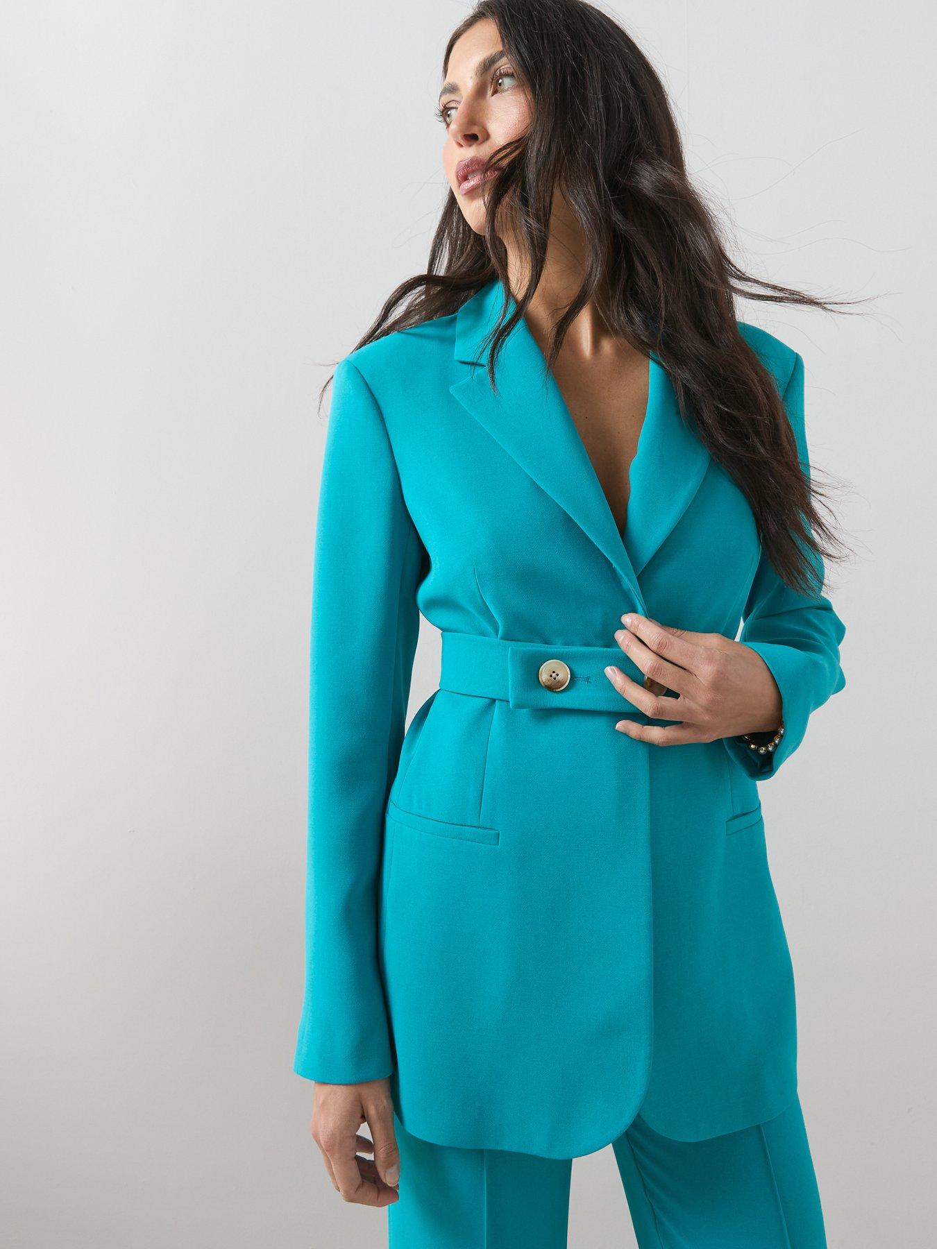 Image 1 of 6 of The Very Collection Belt Cinched Blazer - Teal