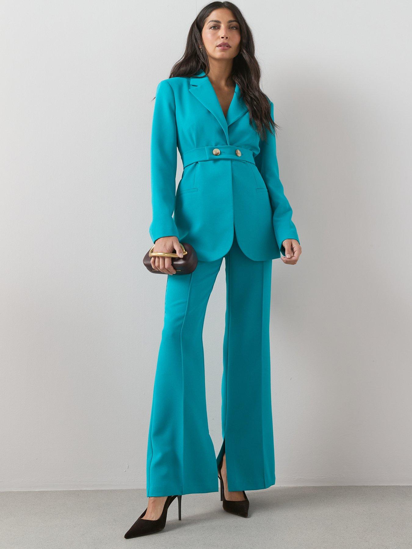 Image 3 of 6 of The Very Collection Belt Cinched Blazer - Teal