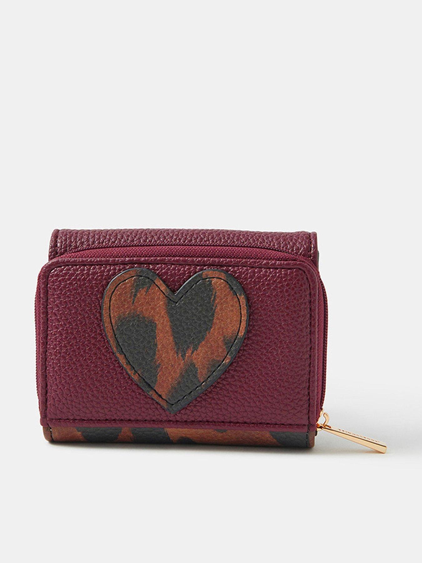 Image 1 of 4 of Accessorize Leopard Print Heart Fold Out Purse - Multi