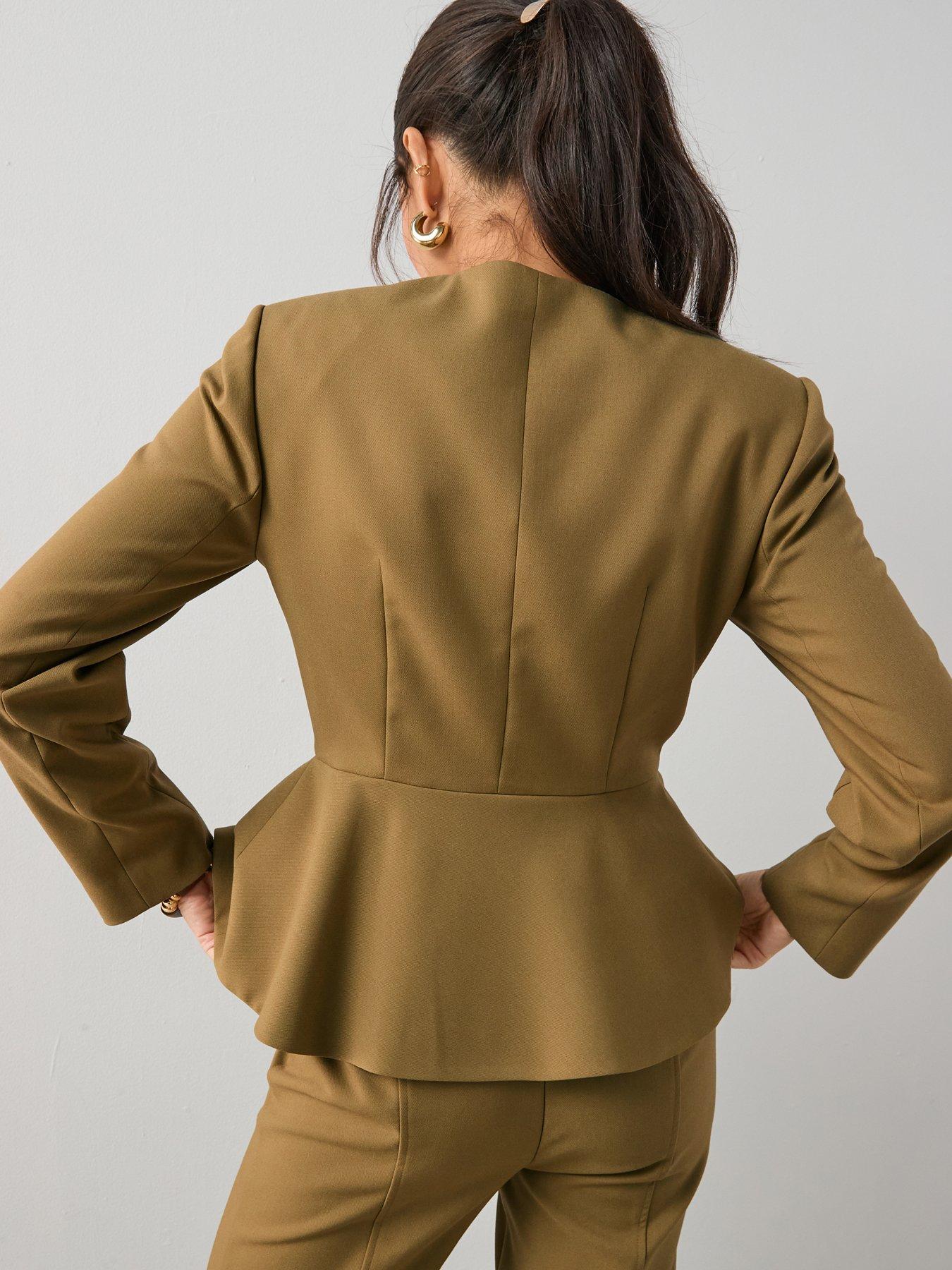Image 2 of 6 of The Very Collection Peplum Hem Blazer&nbsp;- Olive