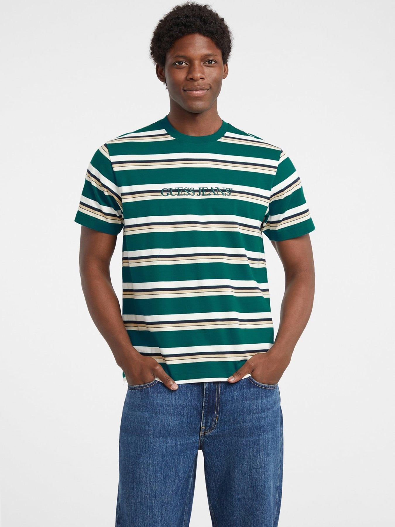 Guess Jeans Stripe T-Shirt, Green, Size 2Xl, Men