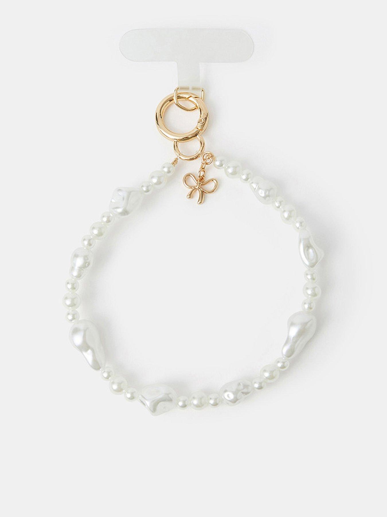 undefined Pearl Bead Phone Wrist Strap - Cream