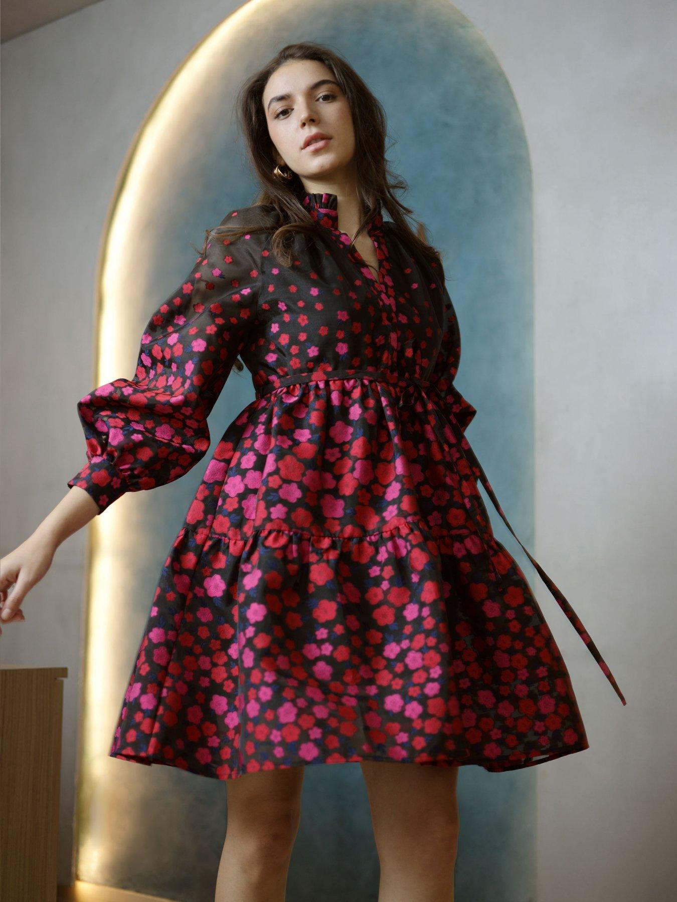 Emily Lovelock Floral Dress - Black