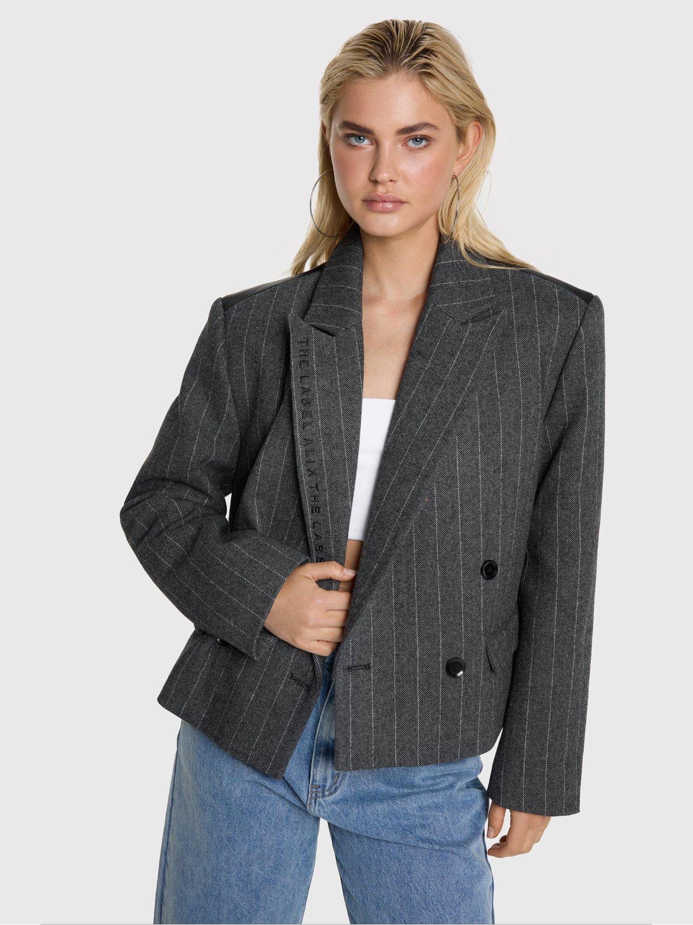 Alix the Label Striped Cropped Jacket - Grey