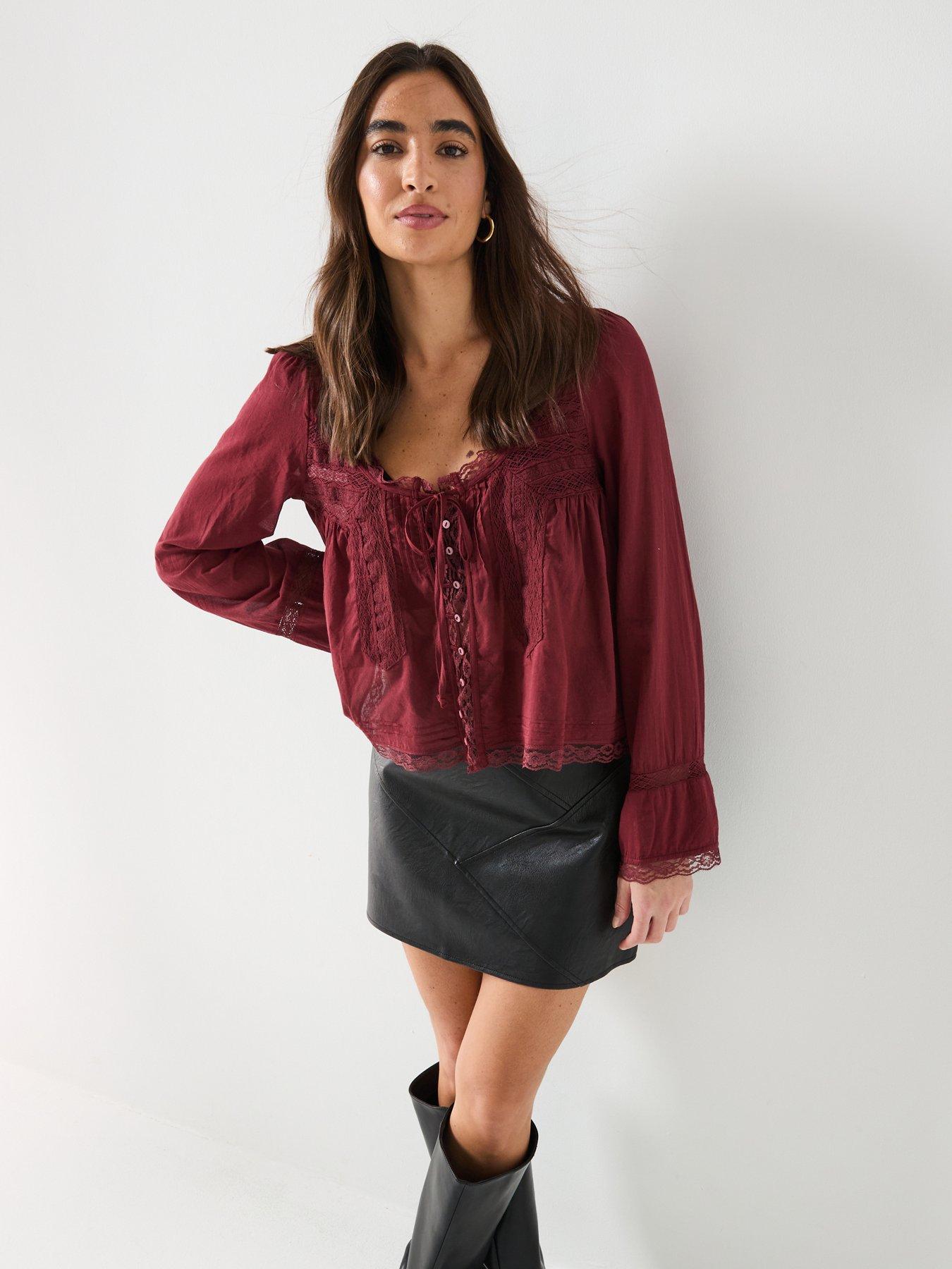 Image 1 of 6 of FREE PEOPLE Long Sleeve Evermore Blouse - Red