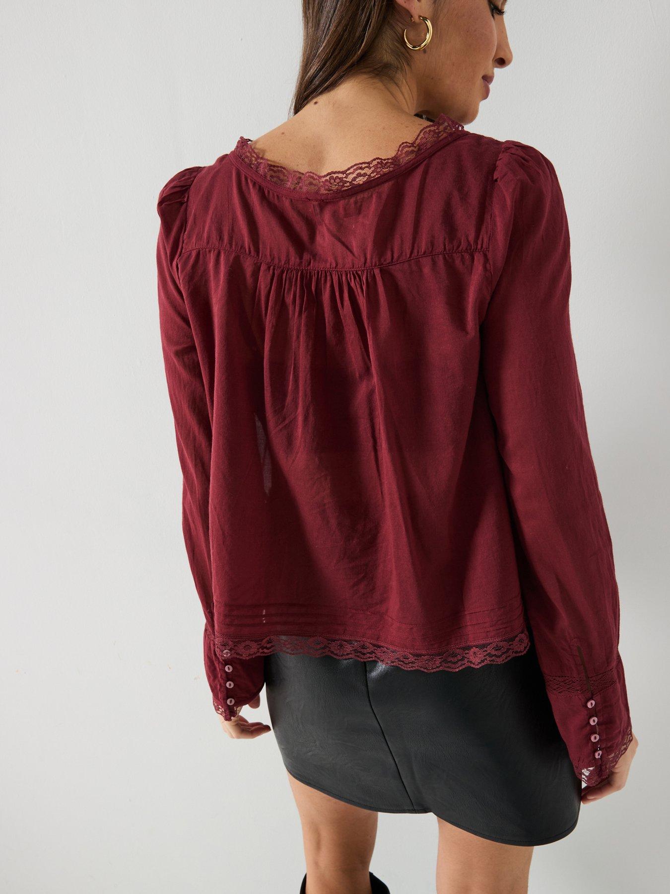 Image 2 of 6 of FREE PEOPLE Long Sleeve Evermore Blouse - Red