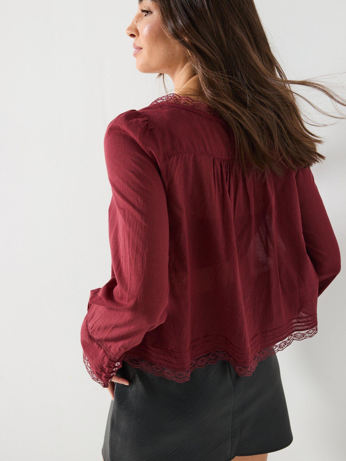 Image 5 of 6 of FREE PEOPLE Long Sleeve Evermore Blouse - Red