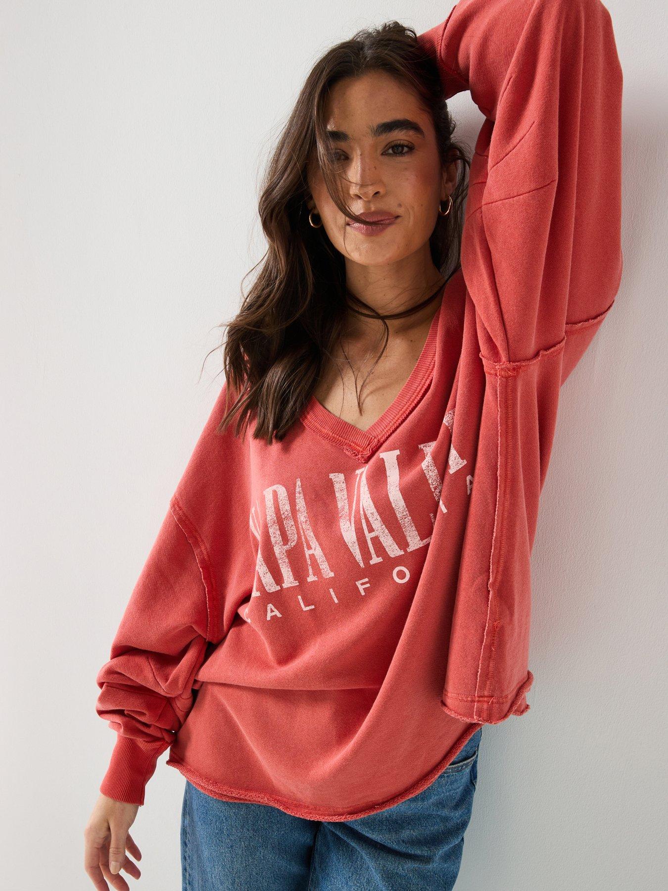 FREE PEOPLE Venice V Neck Graphic Sweatshirt - Pink