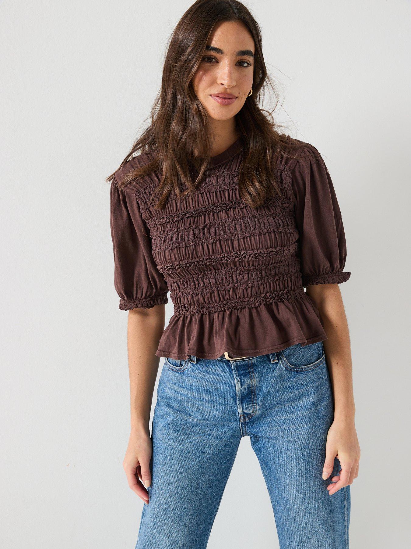 FREE PEOPLE Maxey Knit Top - Brown