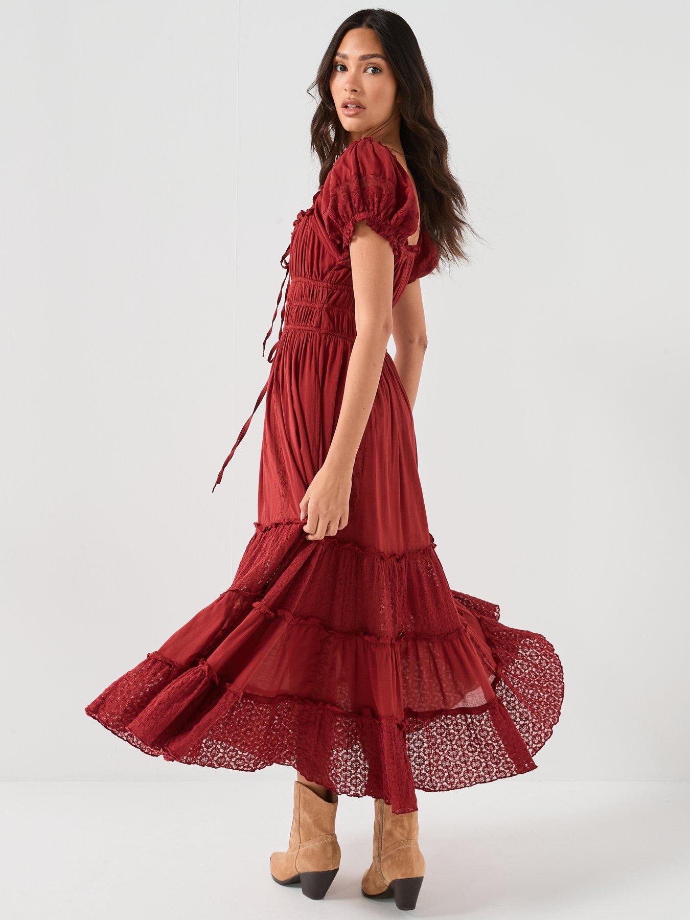 FREE PEOPLE Falling Sun Midi Dress - Red | Very
