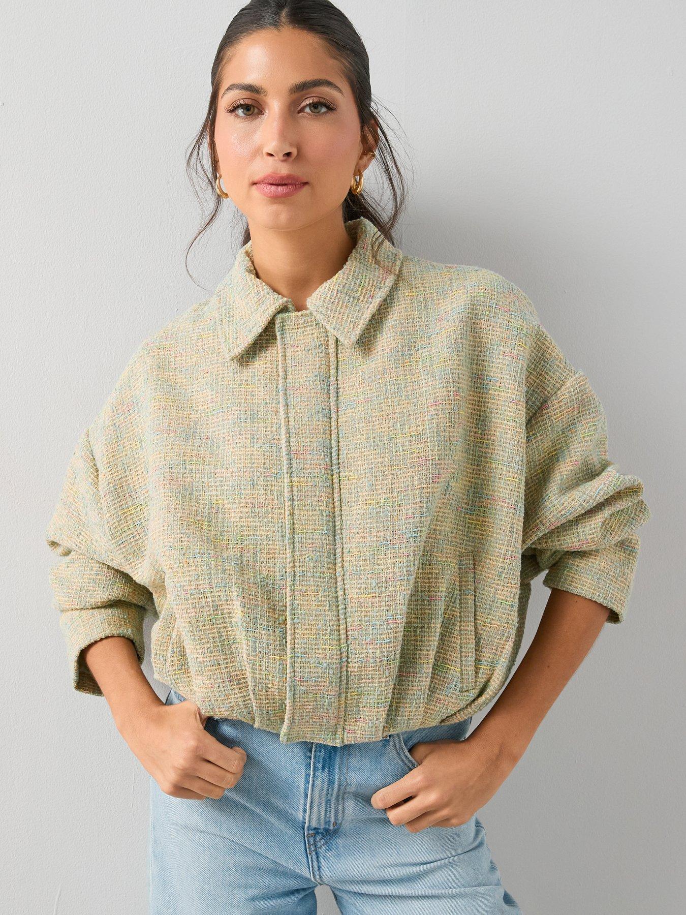Image 1 of 7 of The Very Collection Boucle Bomber Jacket - Green