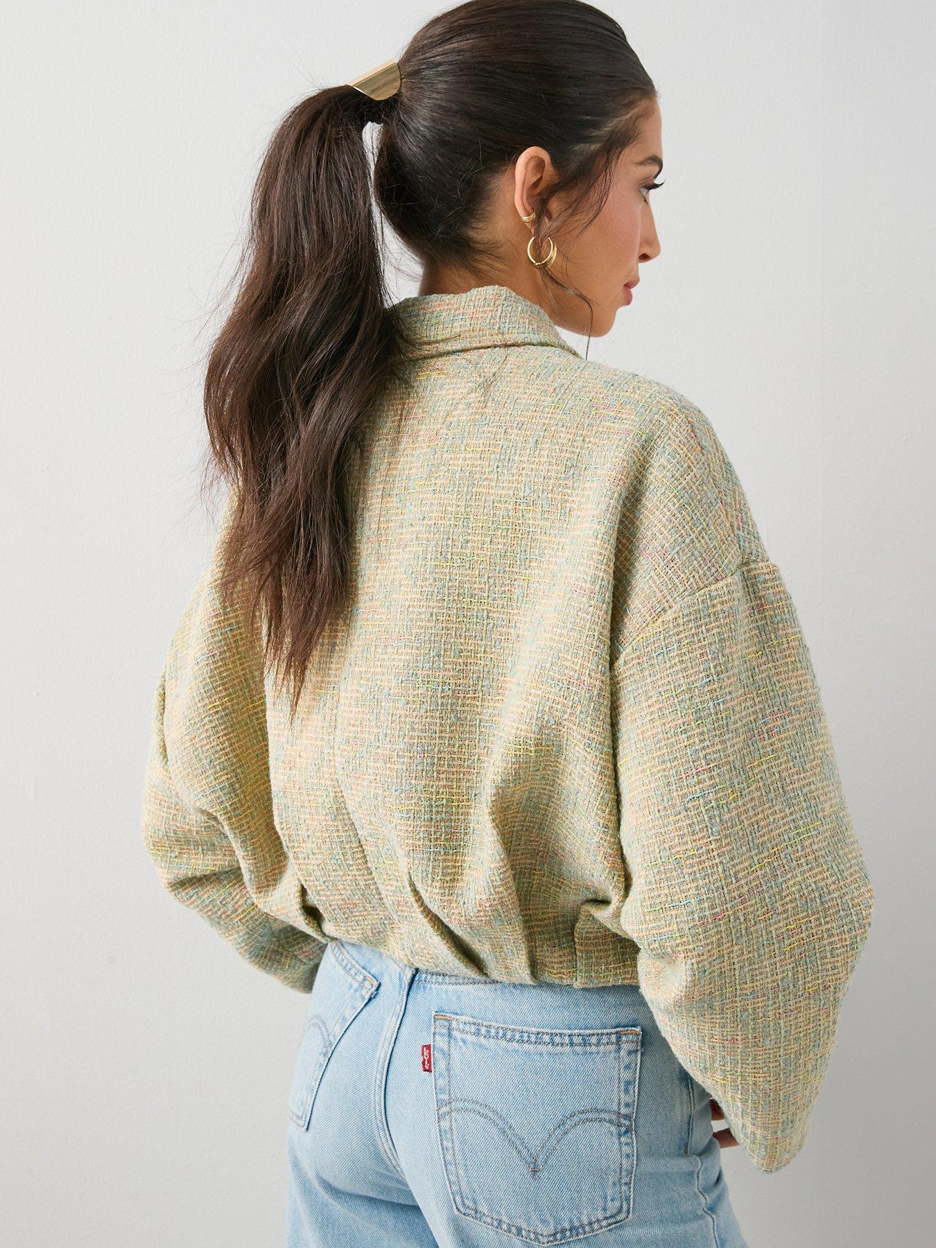 Image 2 of 7 of The Very Collection Boucle Bomber Jacket - Green
