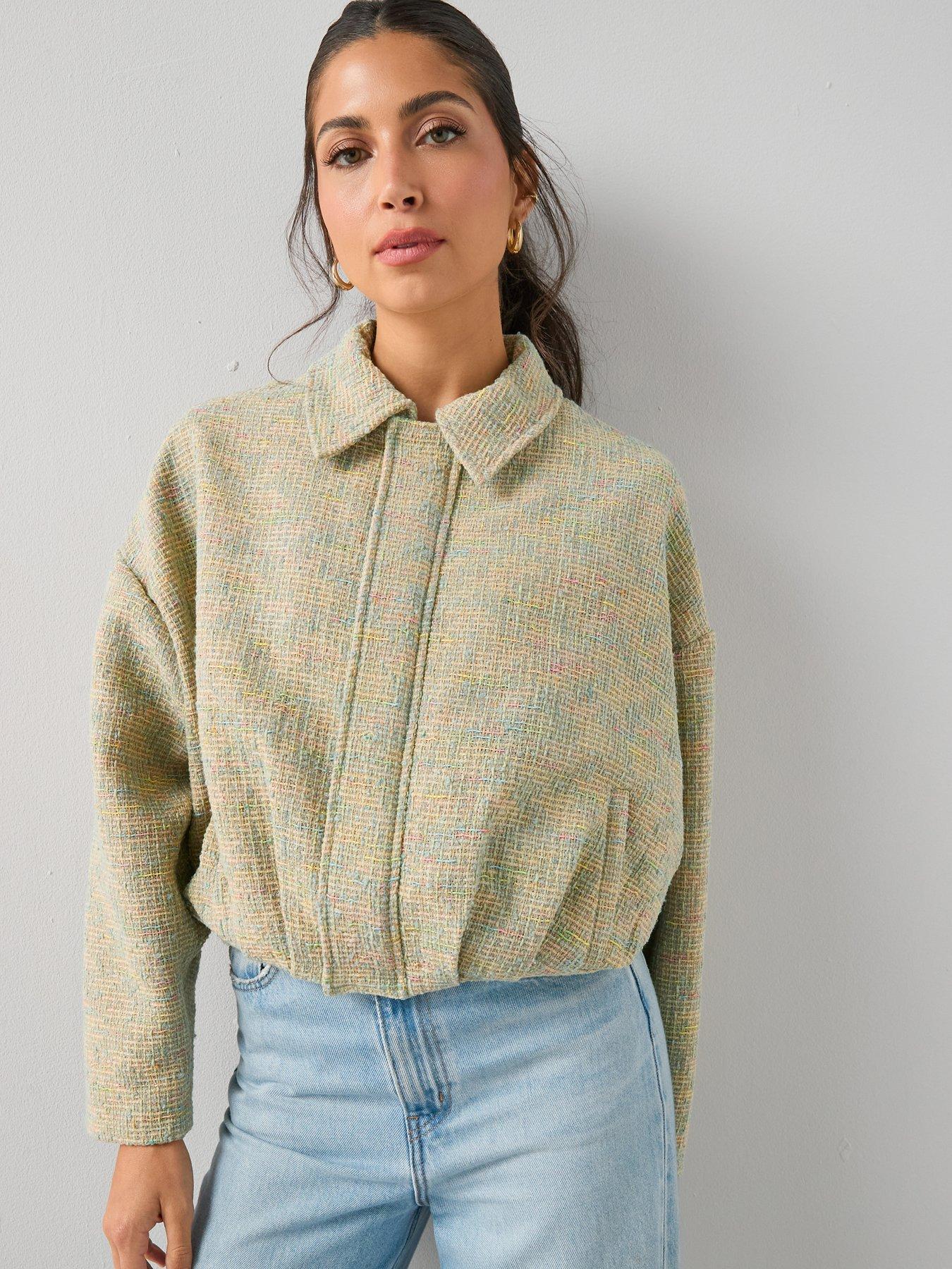 Image 4 of 7 of The Very Collection Boucle Bomber Jacket - Green
