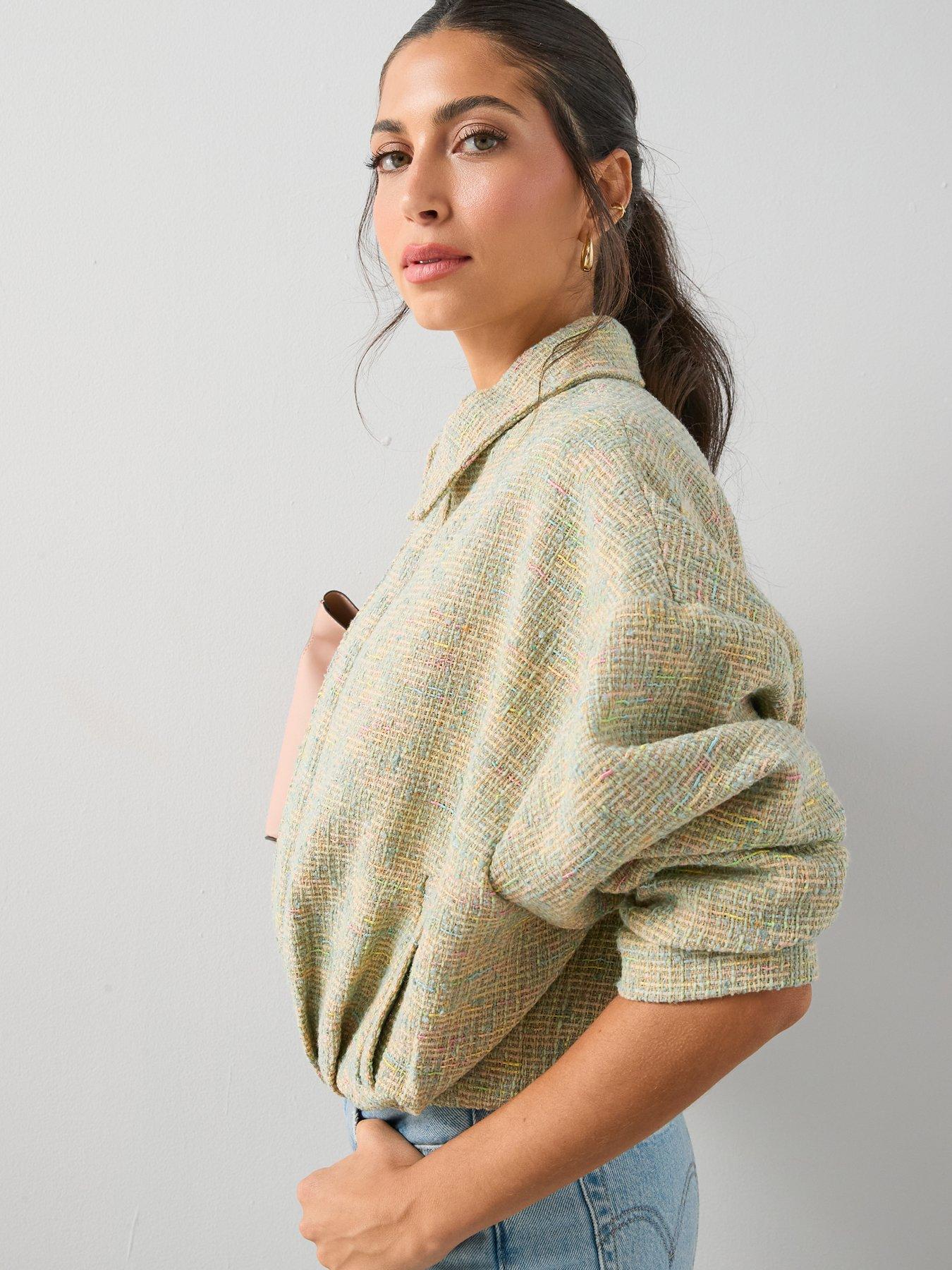 Image 6 of 7 of The Very Collection Boucle Bomber Jacket - Green
