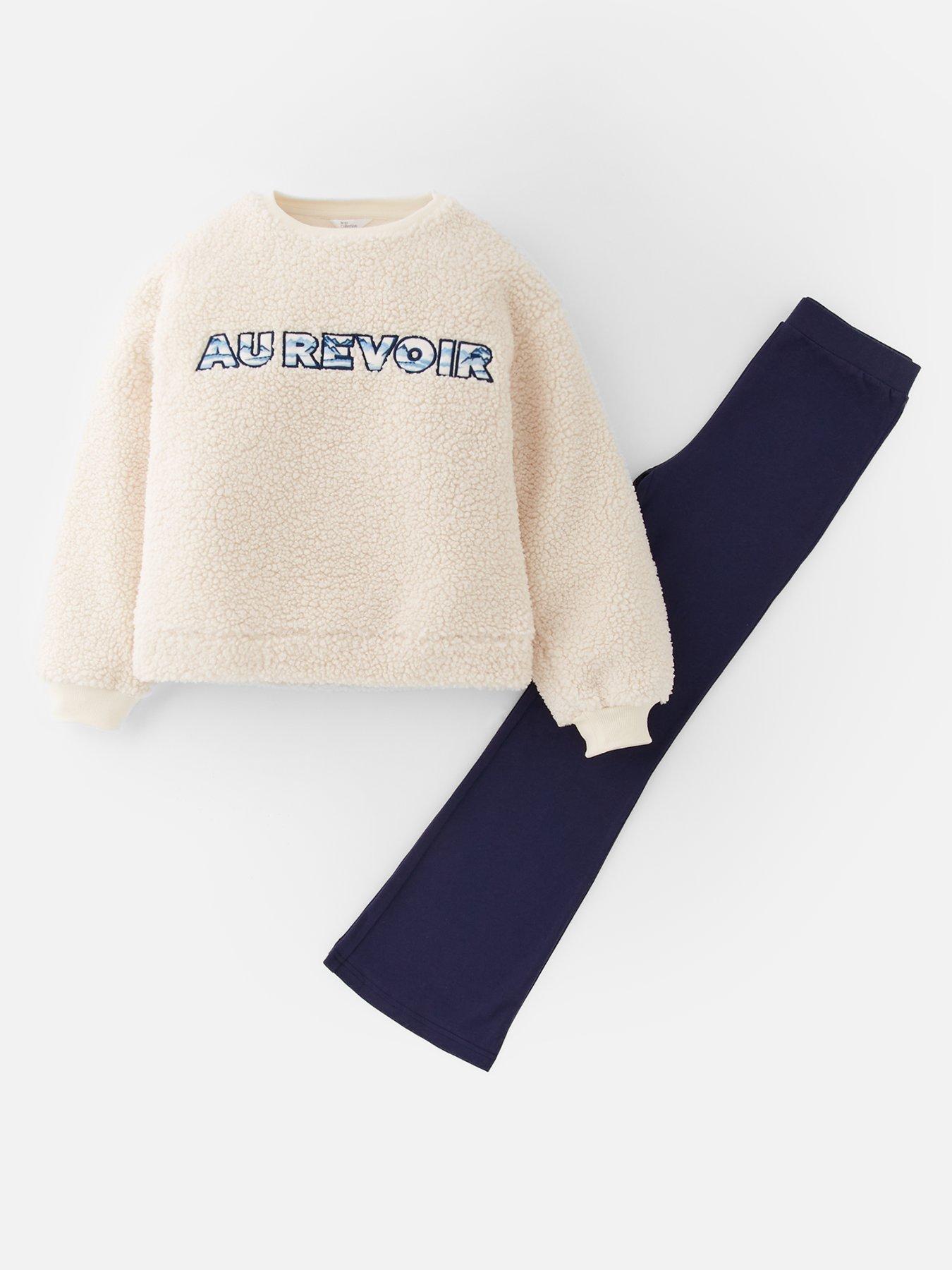 The Very Collection Girls Borg Crew Neck Sweat Shape Top And Flare Leggings - Cream