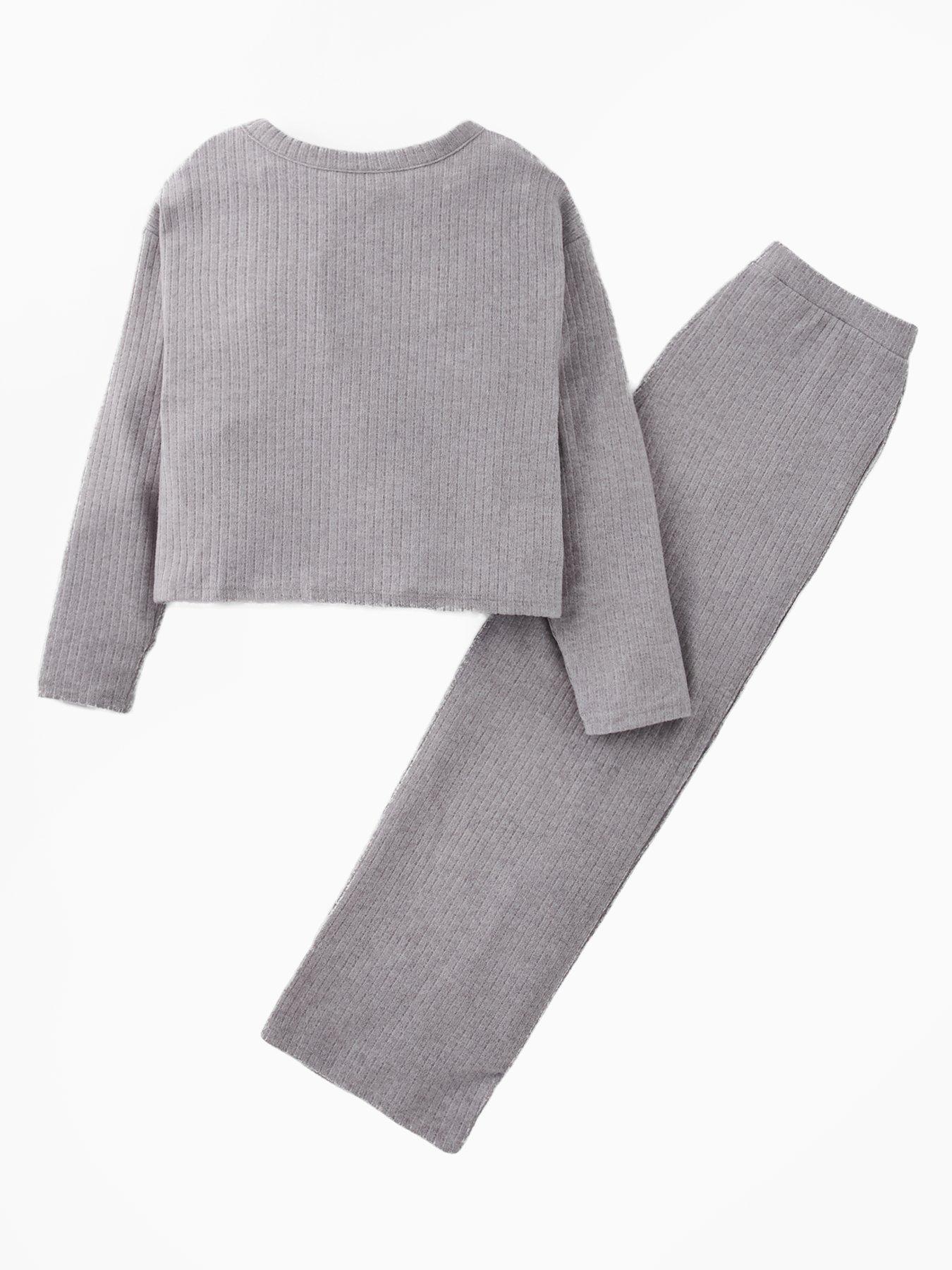 Image 2 of 6 of The Very Collection Girls Soft Touch Bow Front Top With Flare Trousers - Grey