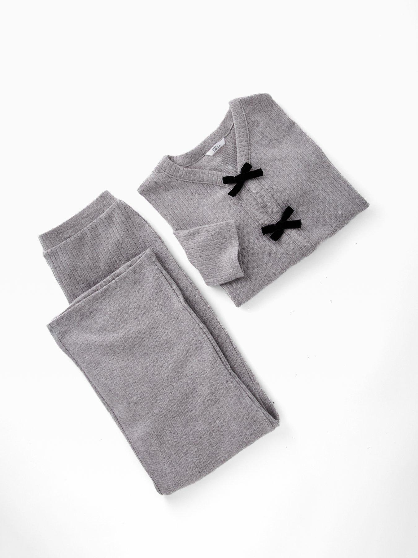 Image 3 of 6 of The Very Collection Girls Soft Touch Bow Front Top With Flare Trousers - Grey