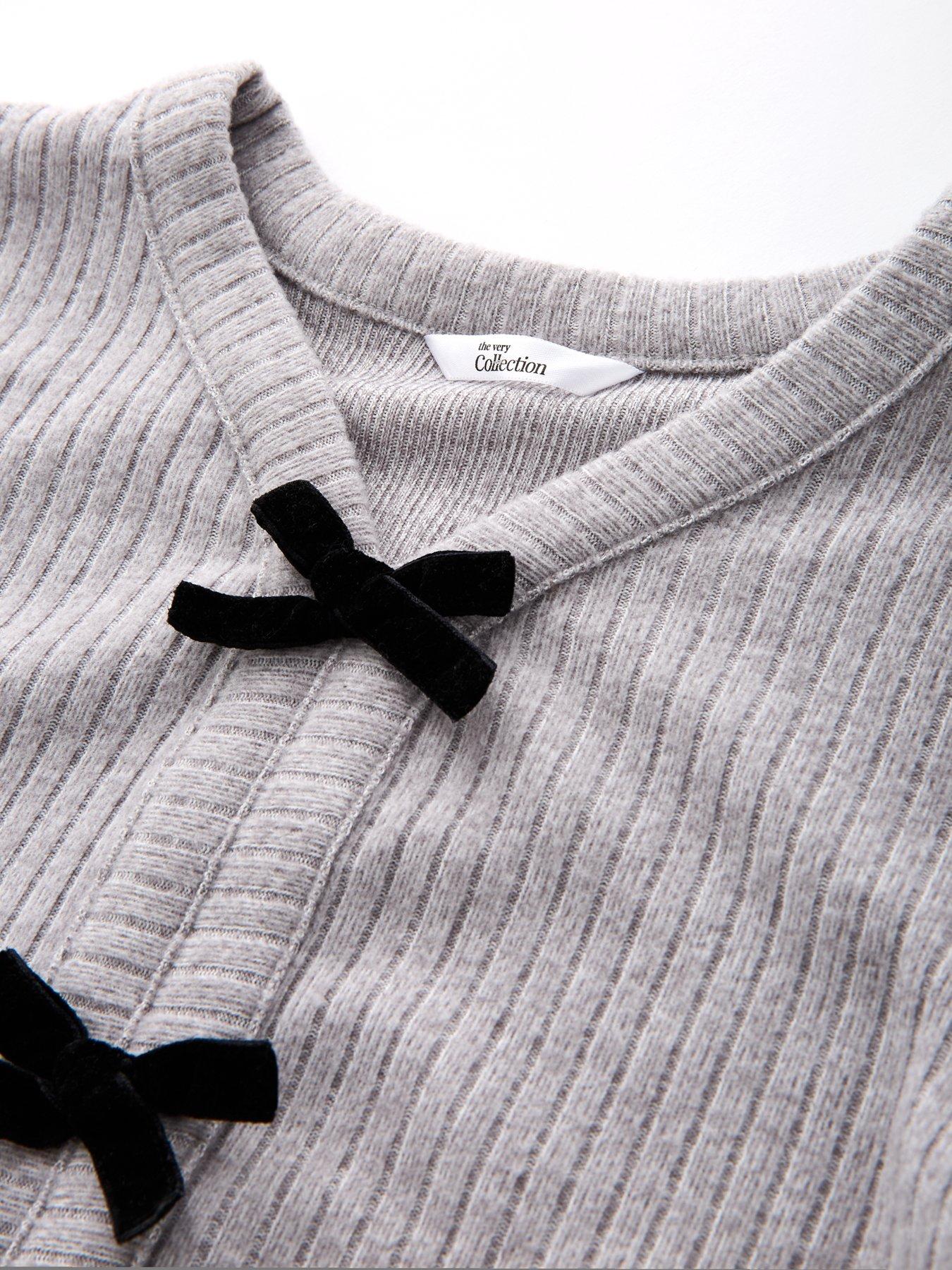 Image 4 of 6 of The Very Collection Girls Soft Touch Bow Front Top With Flare Trousers - Grey