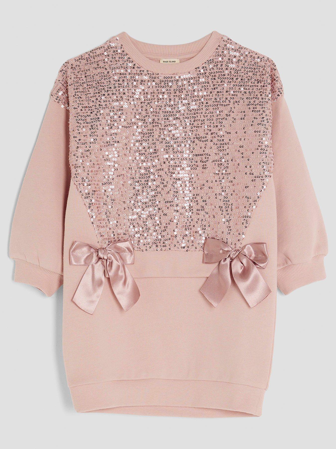 River Island Mini Girls Sequin Sweat Dress - Pink