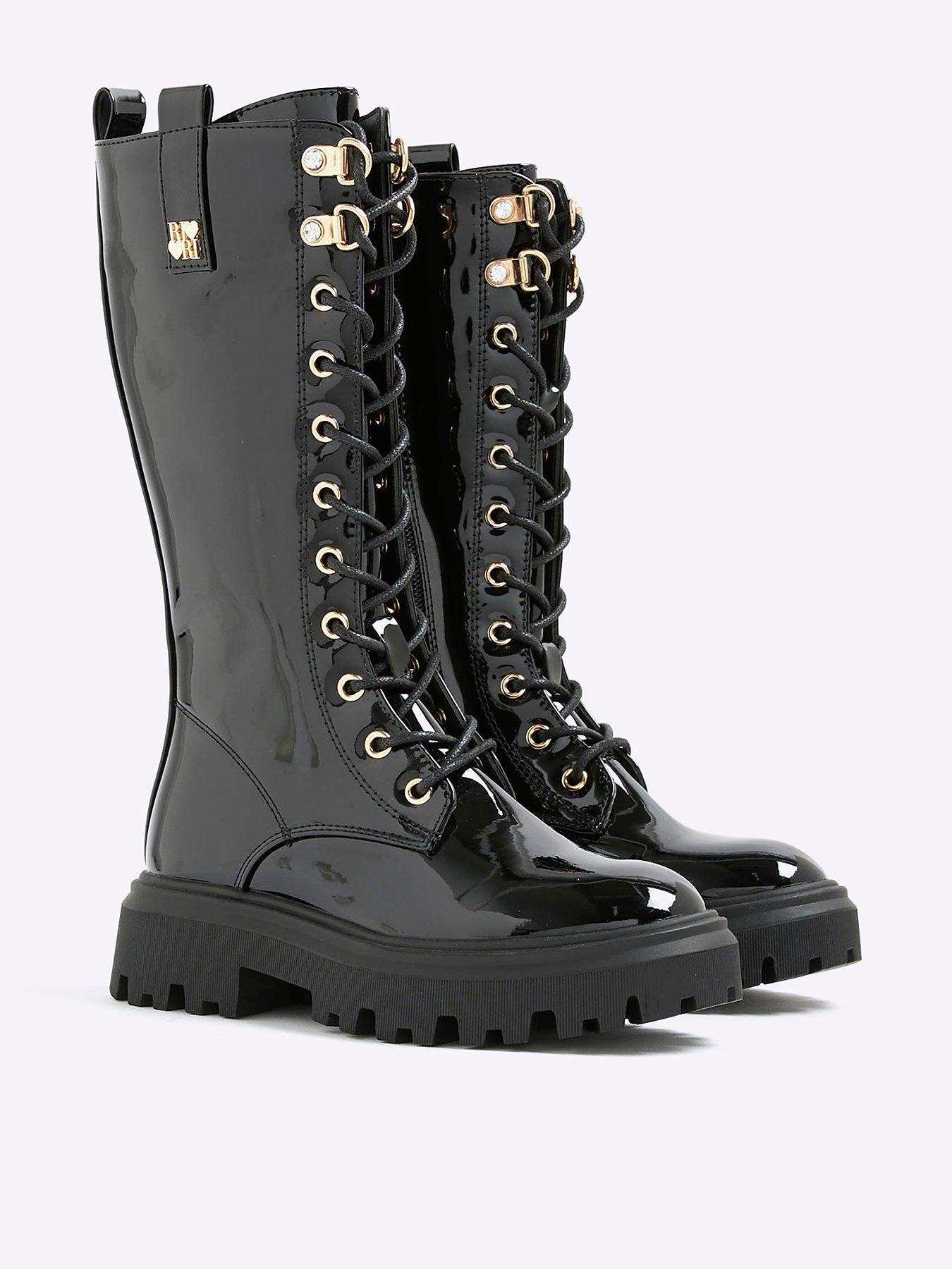 River Island Older Girls Lace Up Knee High Boots Black Very