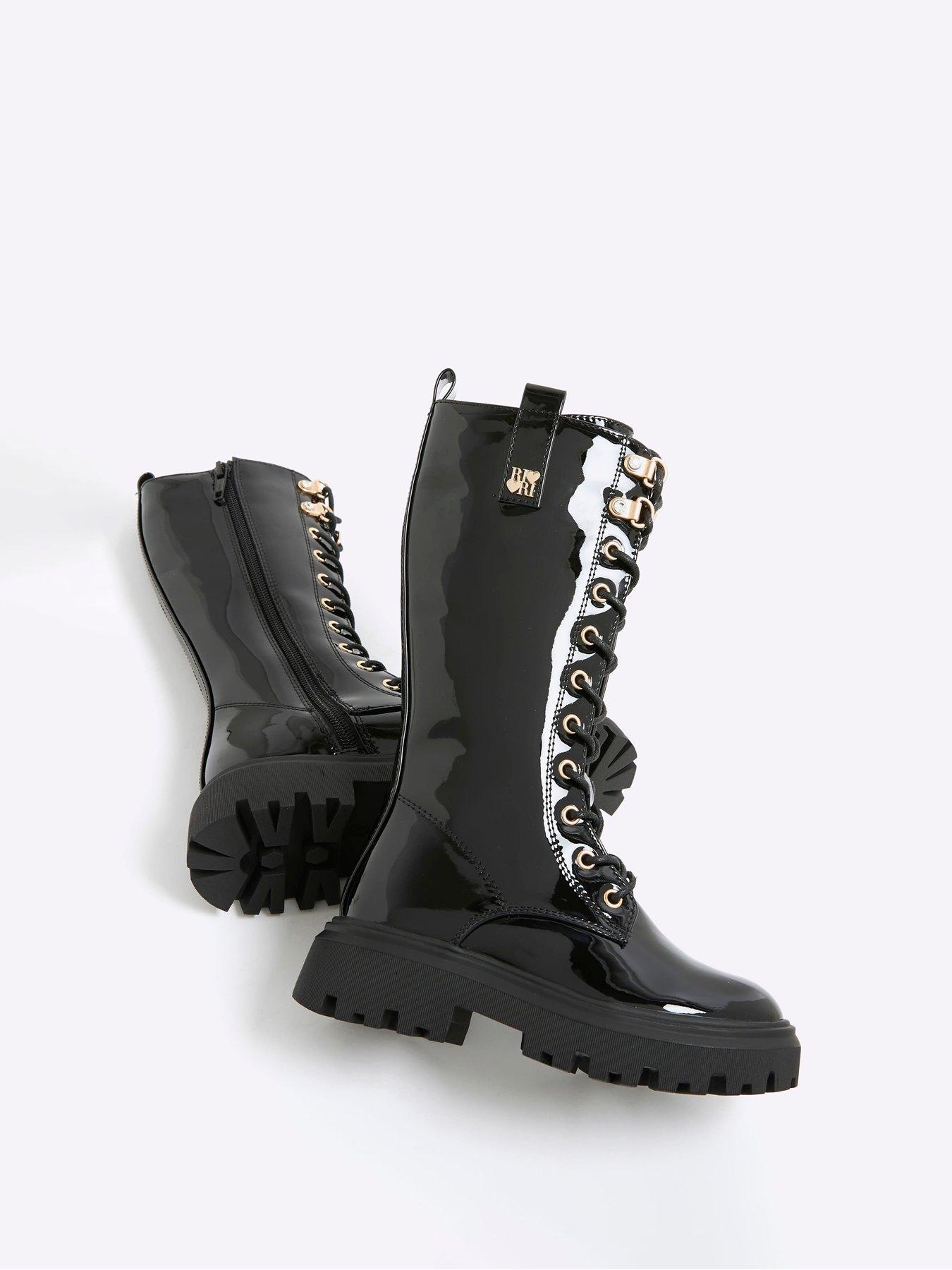 River Island Older Girls Lace Up Knee High Boots Black Very