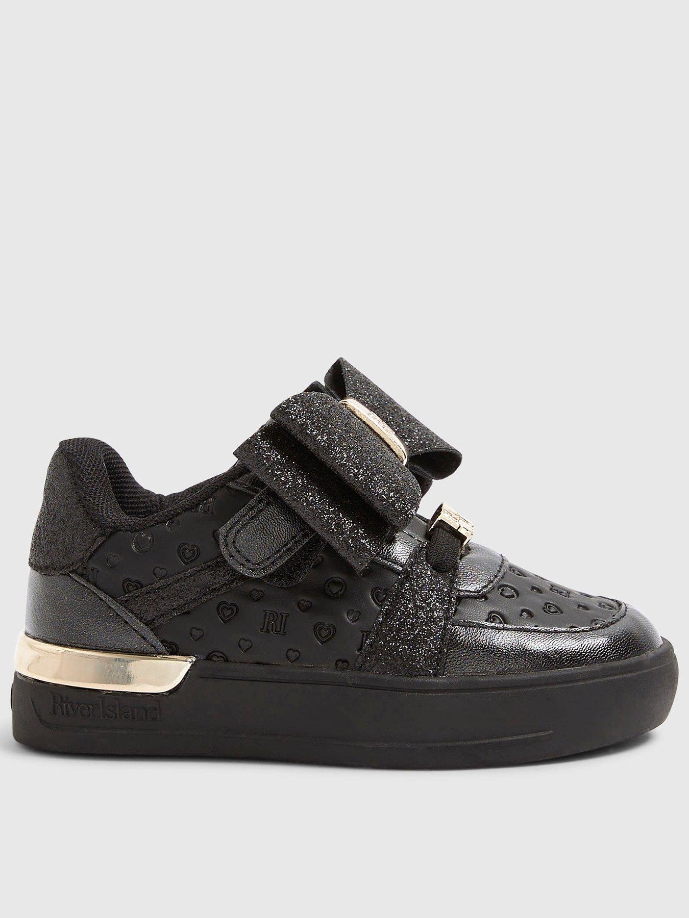 River Island Mini Girls Bow Glitter Plim Shoes - Black