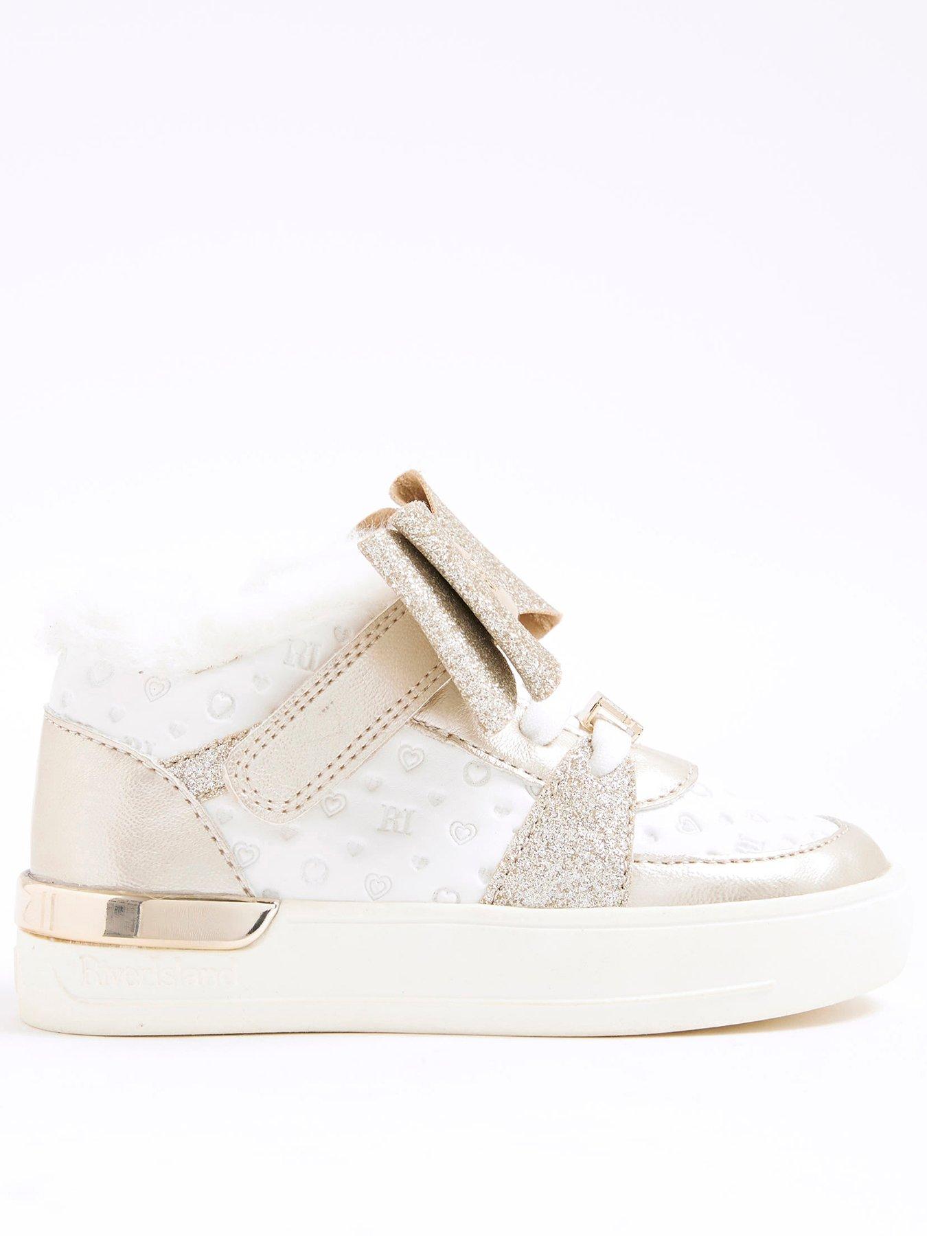 River Island Mini Girls Fur Bow Glitter High Top Shoes - White