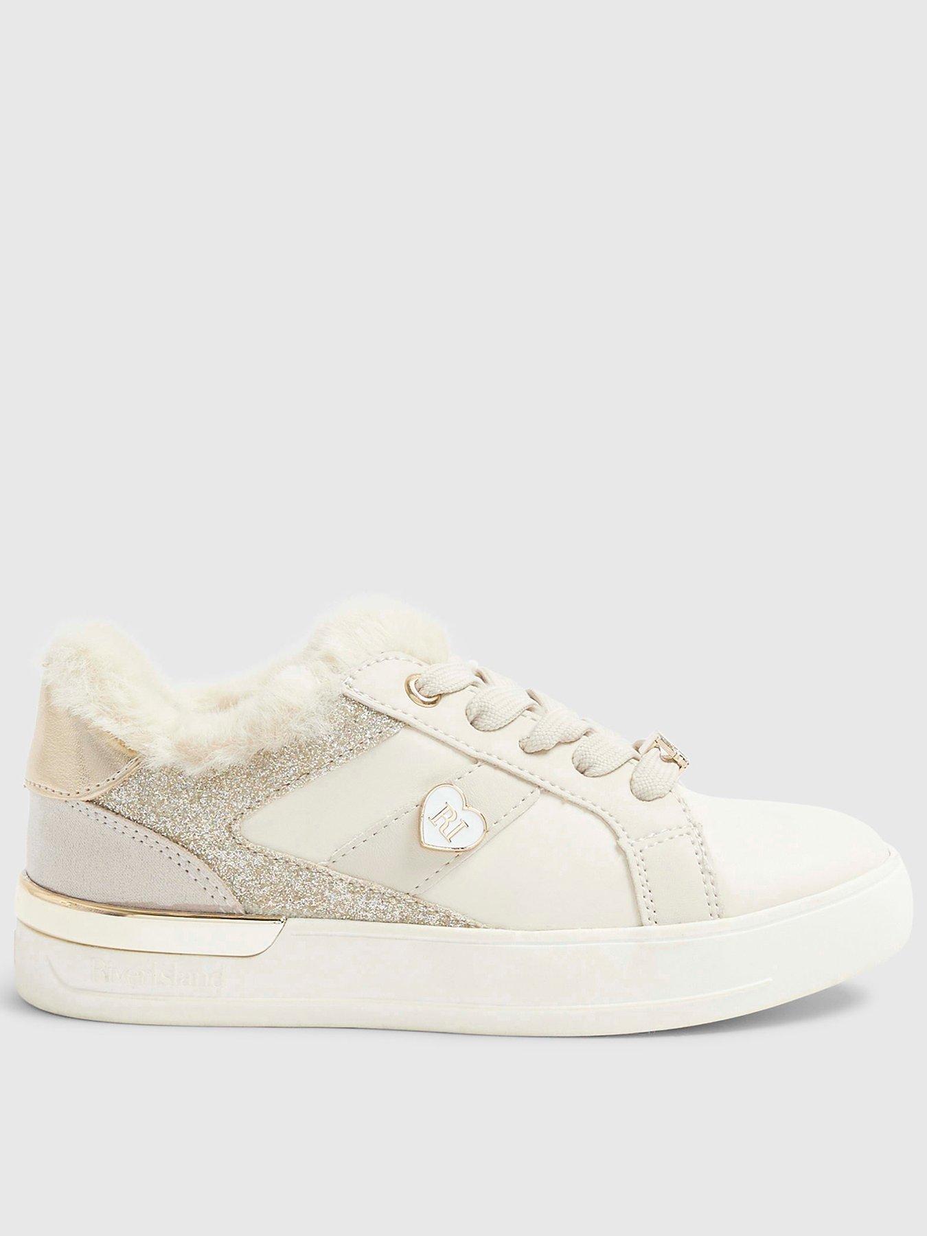 River Island Older Girls Borg Fur Trainers - Cream