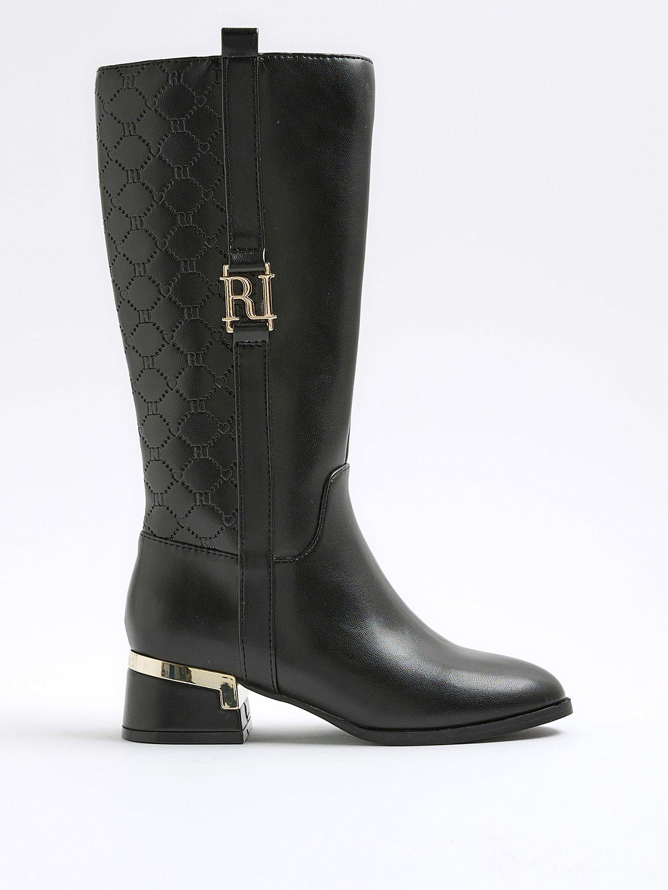 River Island Older Girls Embossed Knee High Boots - Black