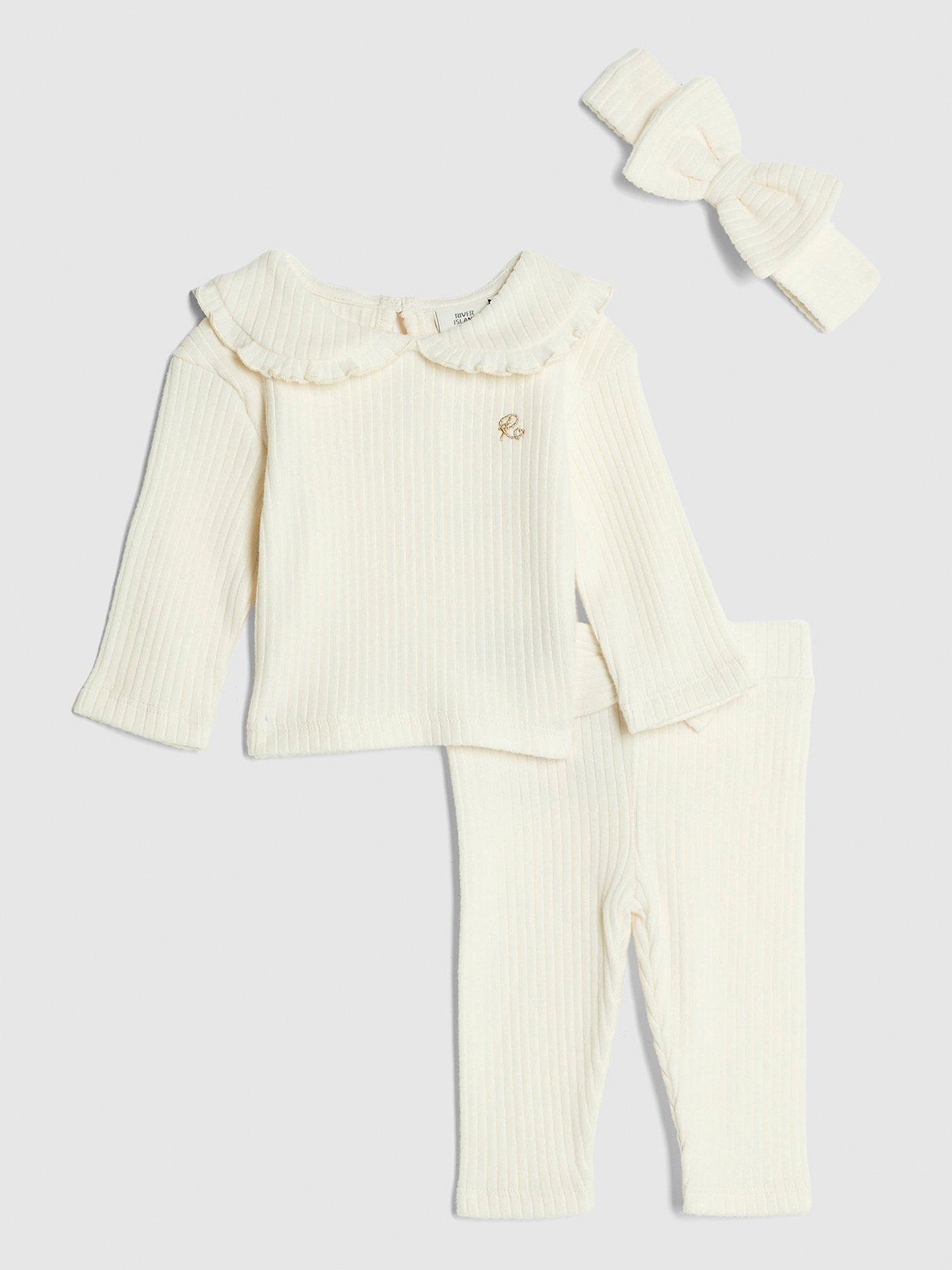 undefined Baby Girls Ribbed Bow Headband Set - Cream