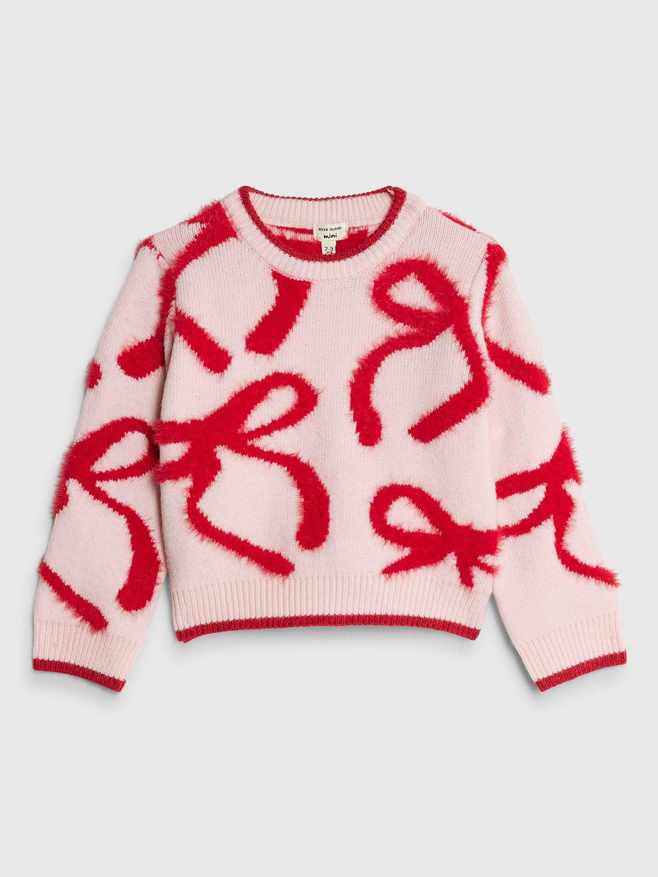 River Island Mini Girls Fluffy Bow Jumper - Pink