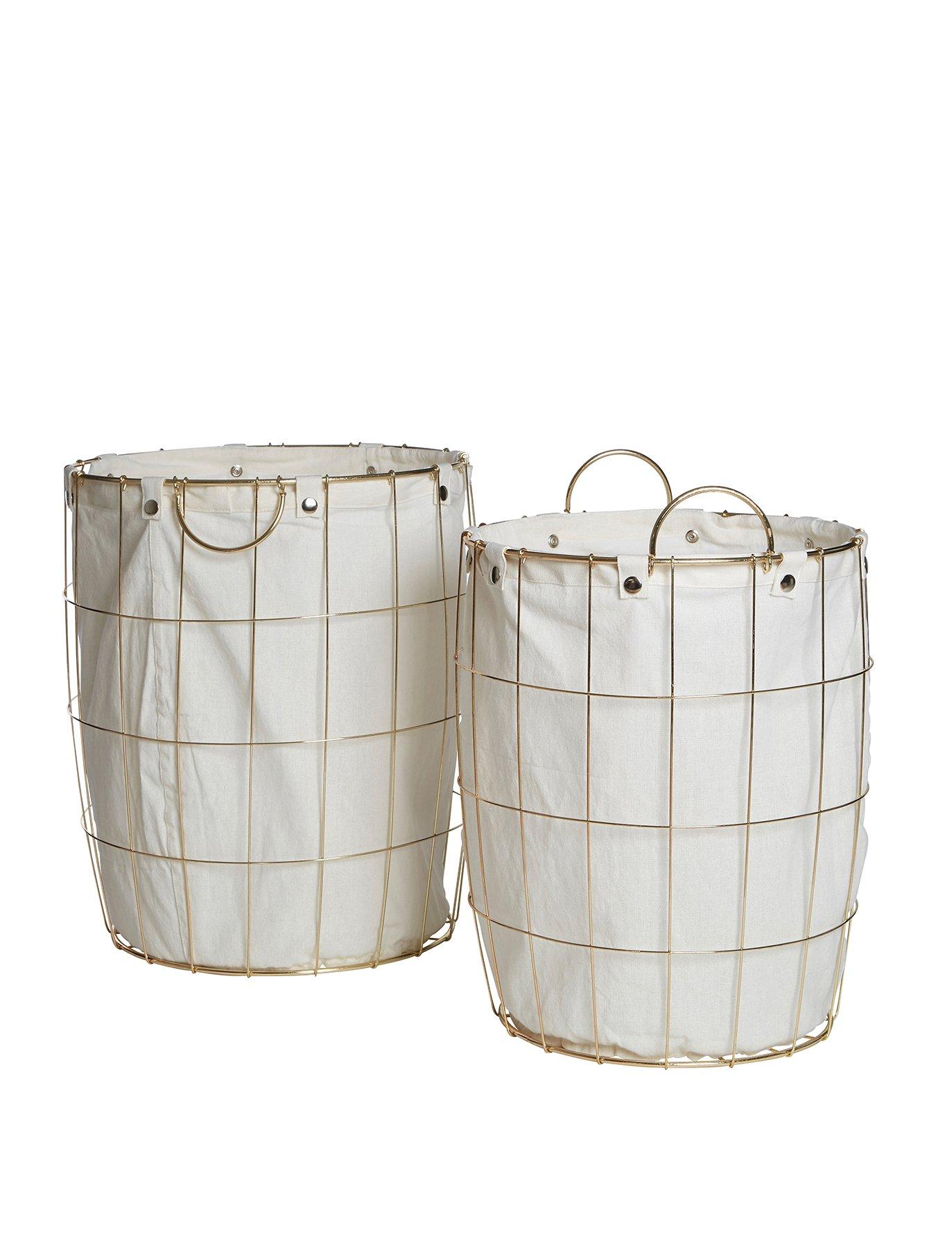 undefined Harga Set Of Two Round Gold Wire Laundry Baskets