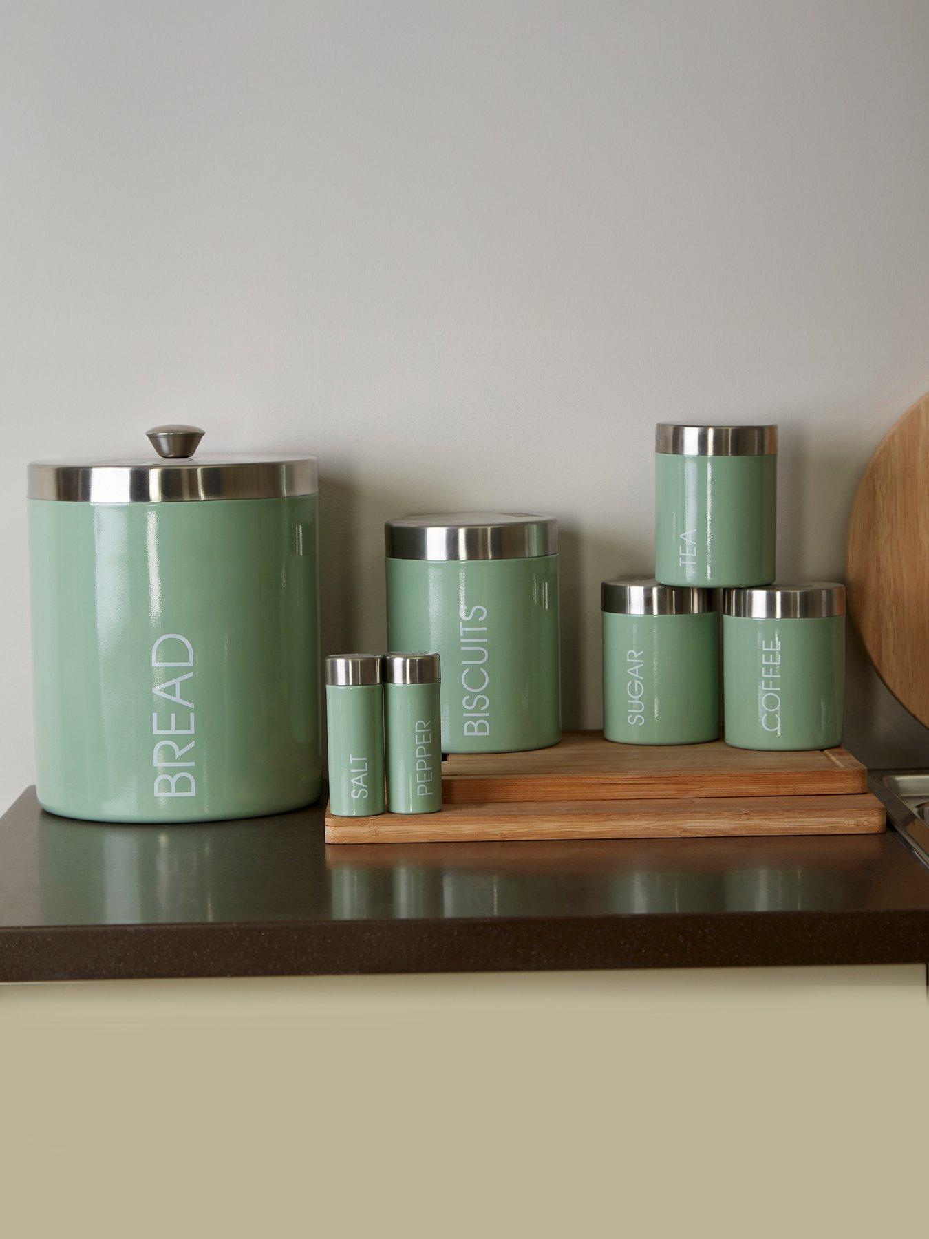 Interiors By Premier Liberty Set Of 3 Pistachio Enamel Canisters