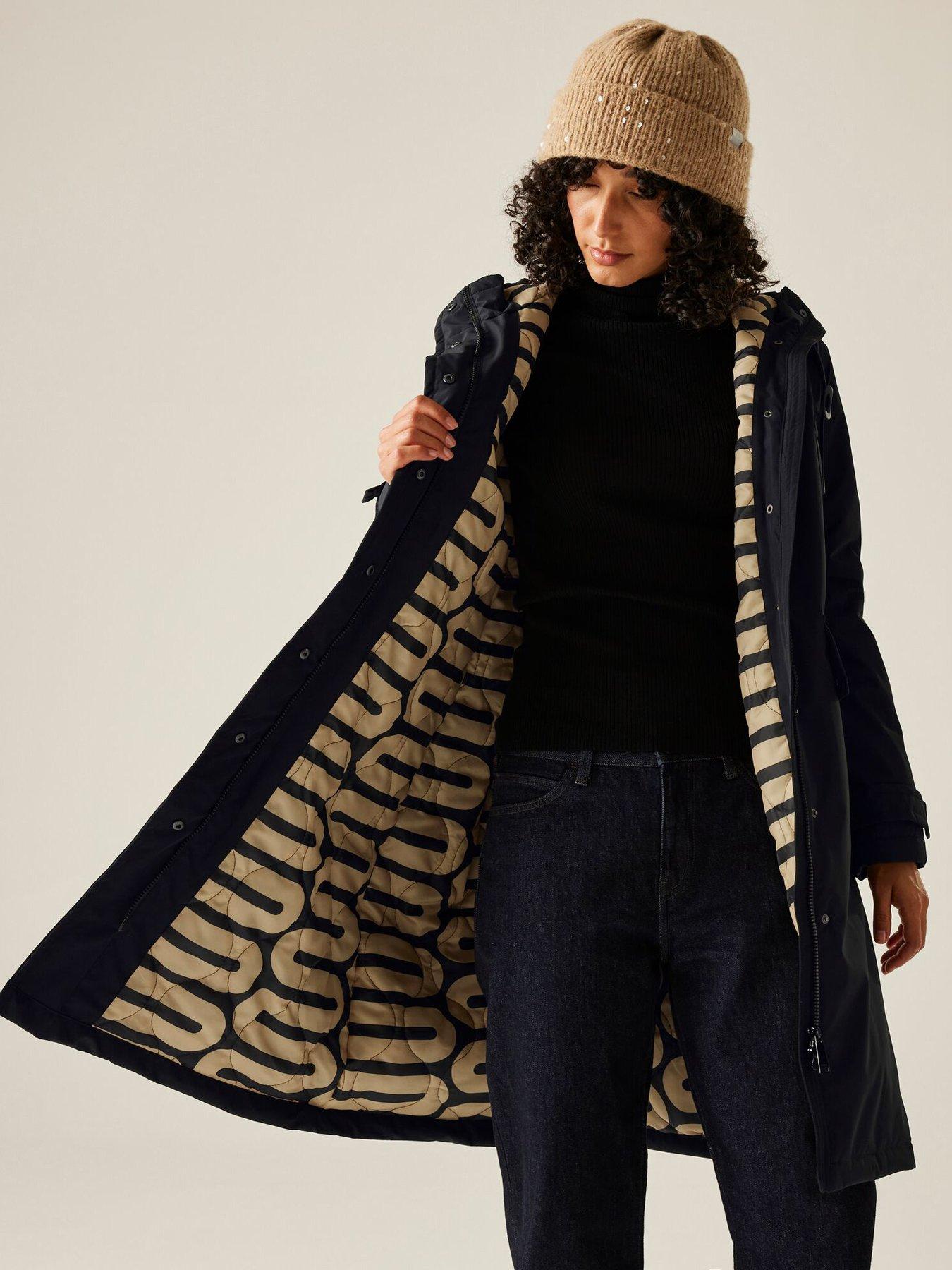 Giacca Impermeabile Regatta Orla Kiely Donna - Lunga, Con Cappuccio, Traspirante, Colore Cachi Scuro