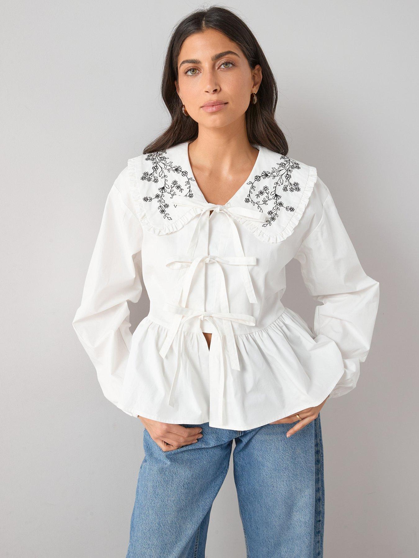 The Very Collection Embroidered Collar Blouse - White