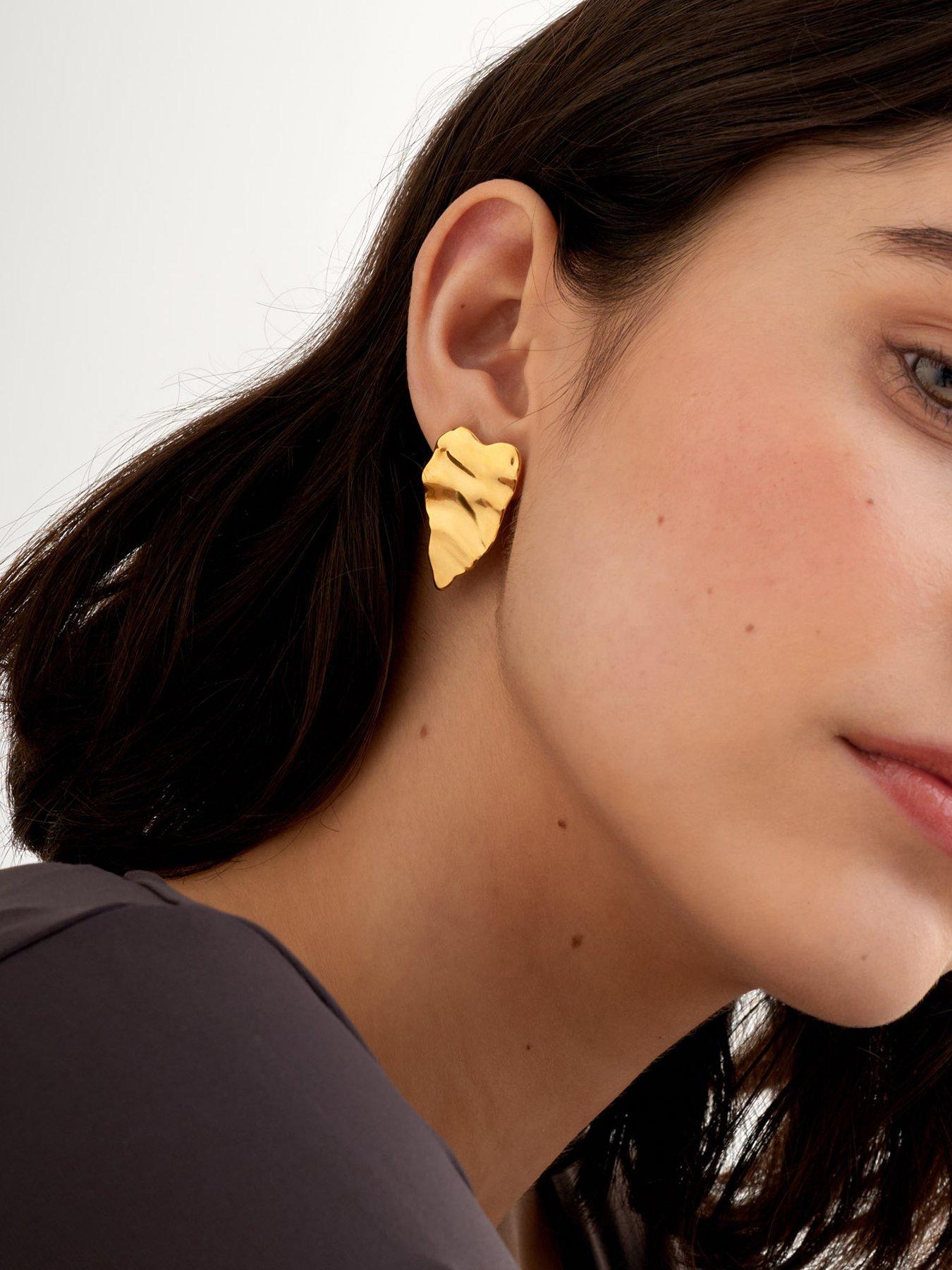 Katie Loxton Molten Heart Oversized Earrings , Gold Coated , 3.3Cm X 2Cm X 0.2Cm