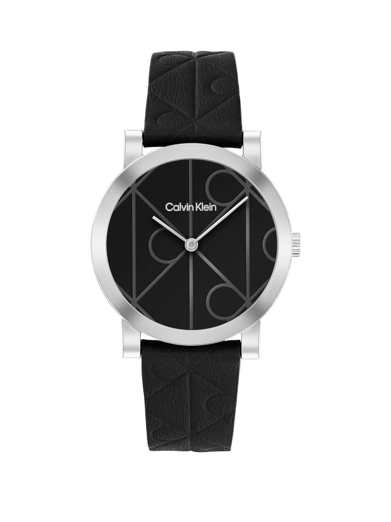 undefined Women's Ck Monogram Leather Watch - Black