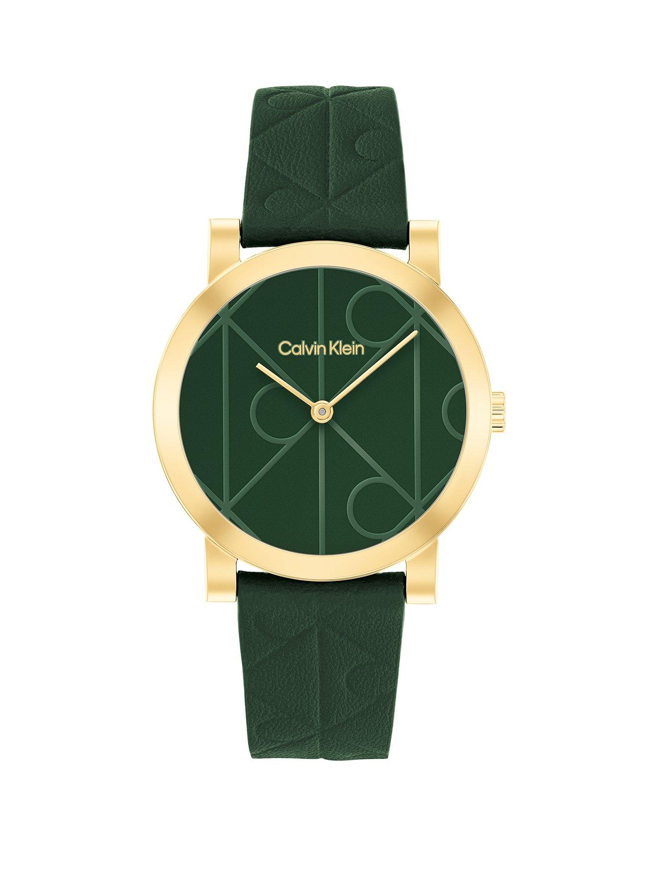 undefined Women's Ck Monogram Green Leather Watch - Dark Green