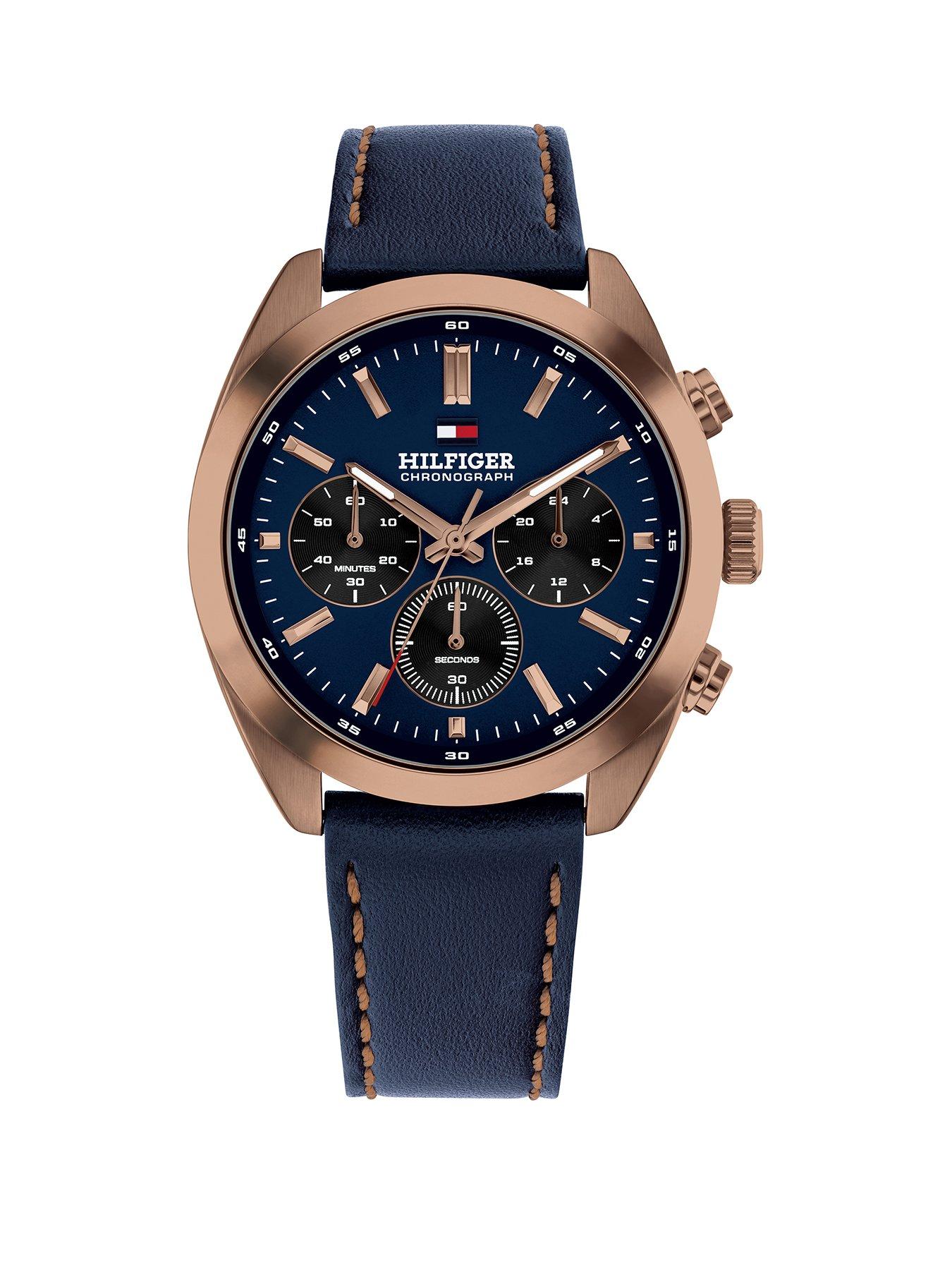 Image 1 of 5 of Tommy Hilfiger Men's Navy Blue Leather Strap Watch